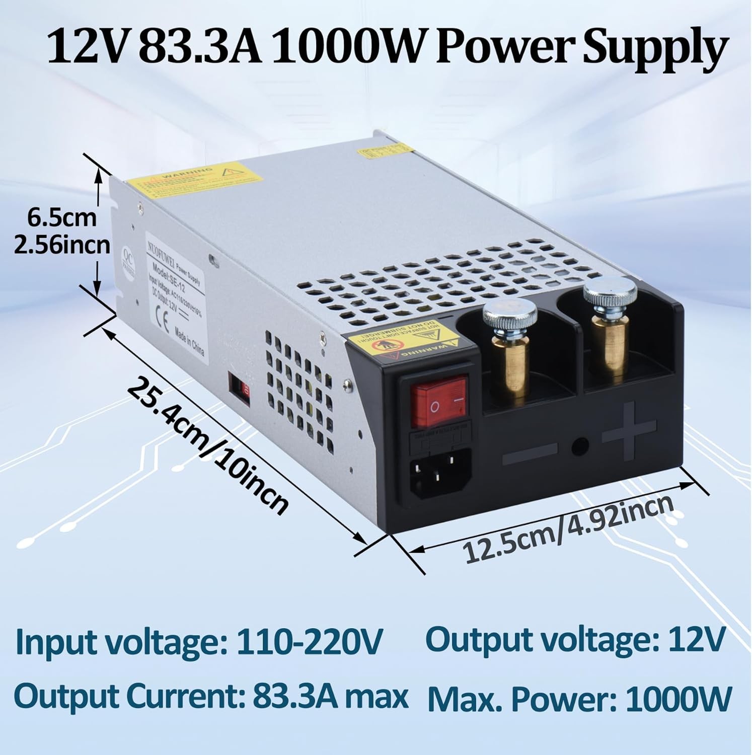 DC 12V 1000W Power Supply 110V AC to Converter 83.4A Switch…