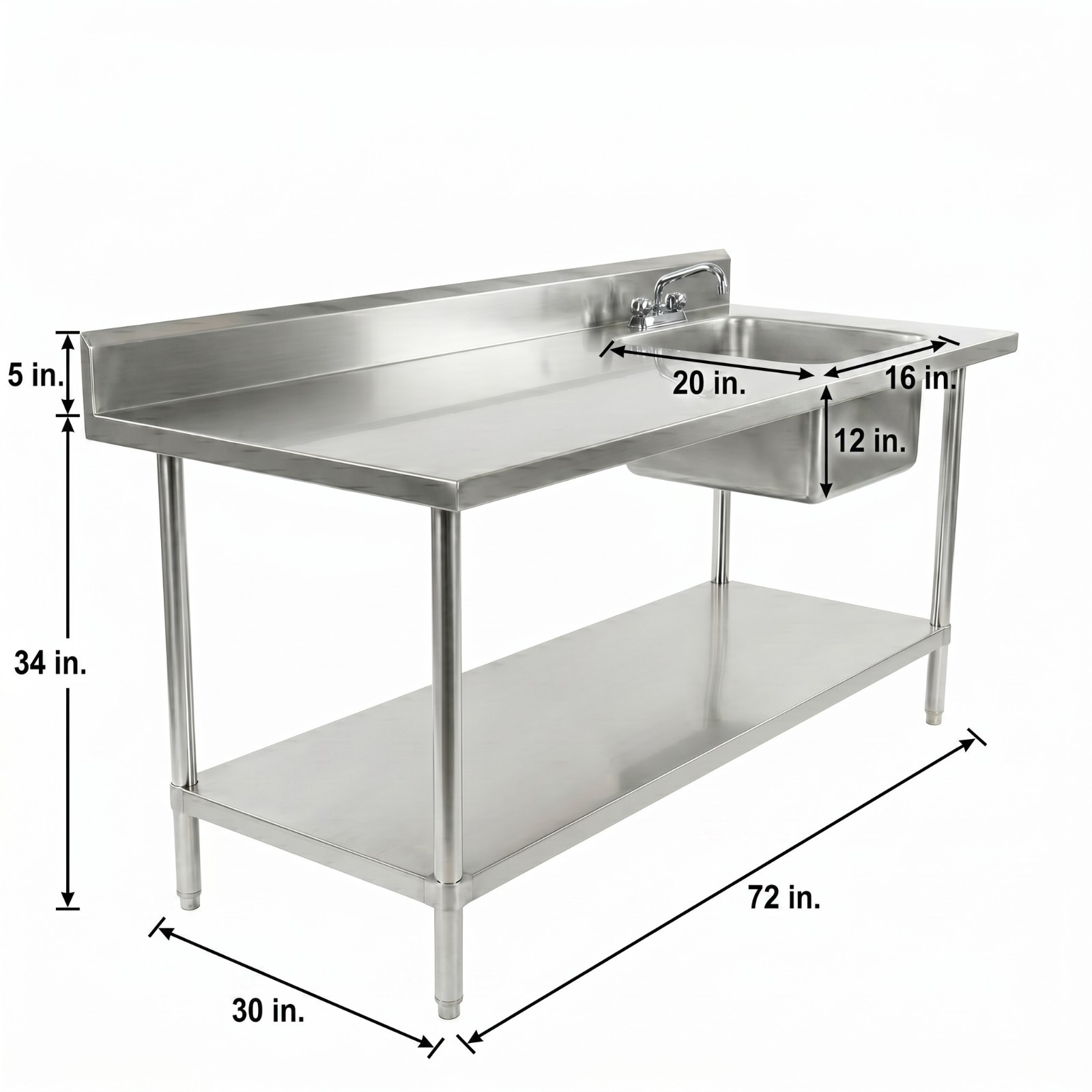 30 in. x 72 in. Stainless Steel Work Table with Built-in Prep Sink and Faucet