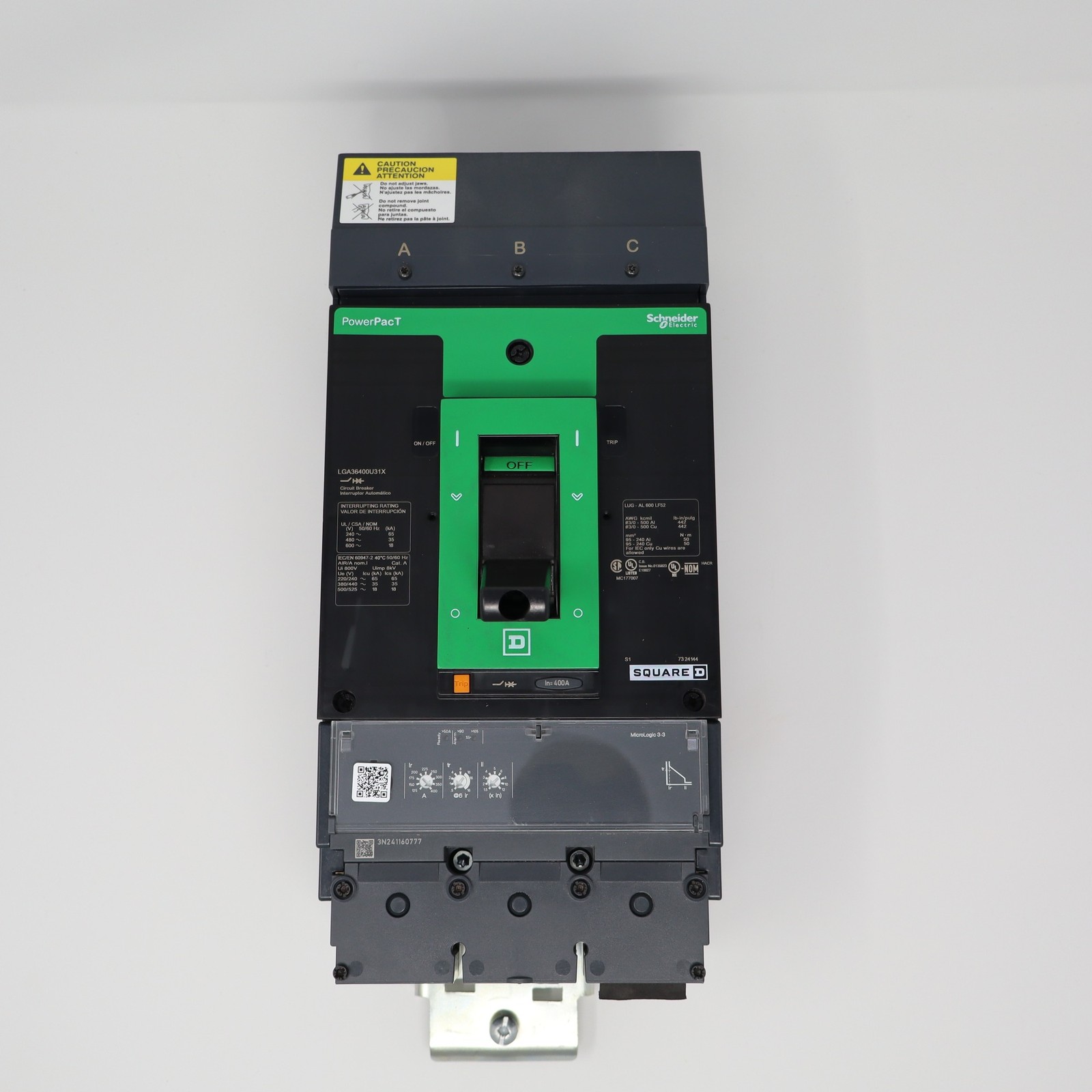 Square D PowerPact LG 400A Breaker LGA36400U31X 3 Pole