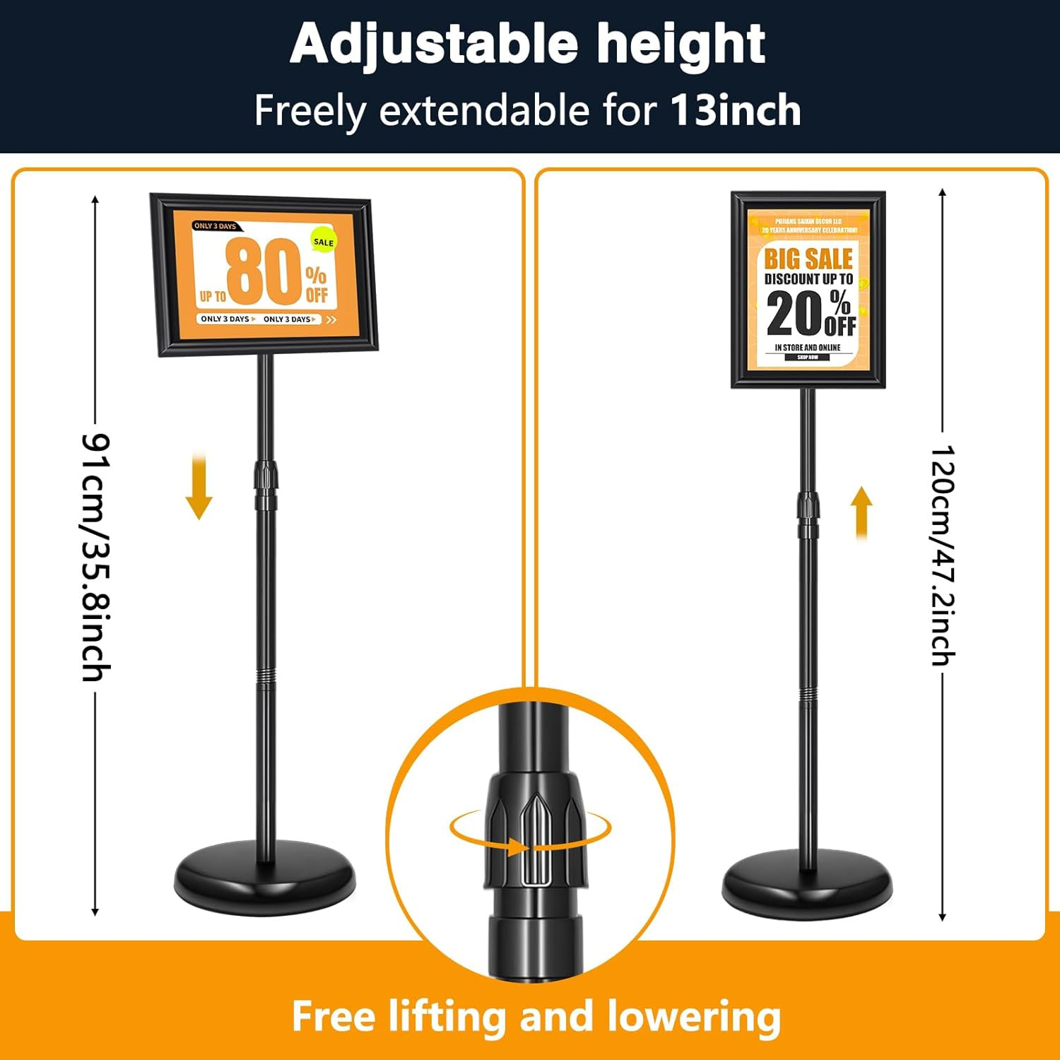 2 Pack Sign Holder Stand 8.5X11 Inch, Height Adjustable Floor Standing Signage S