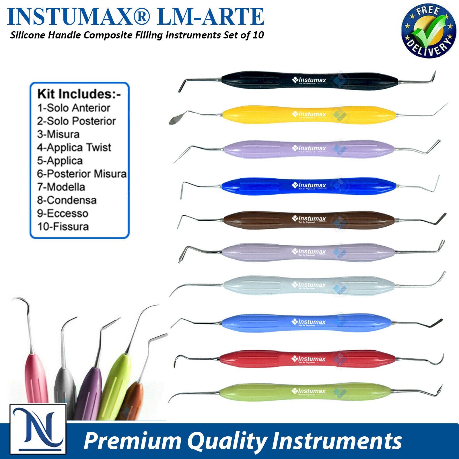 10Pcs Set Dental Composite Filling Instruments Silicone Handle Restorative Tools