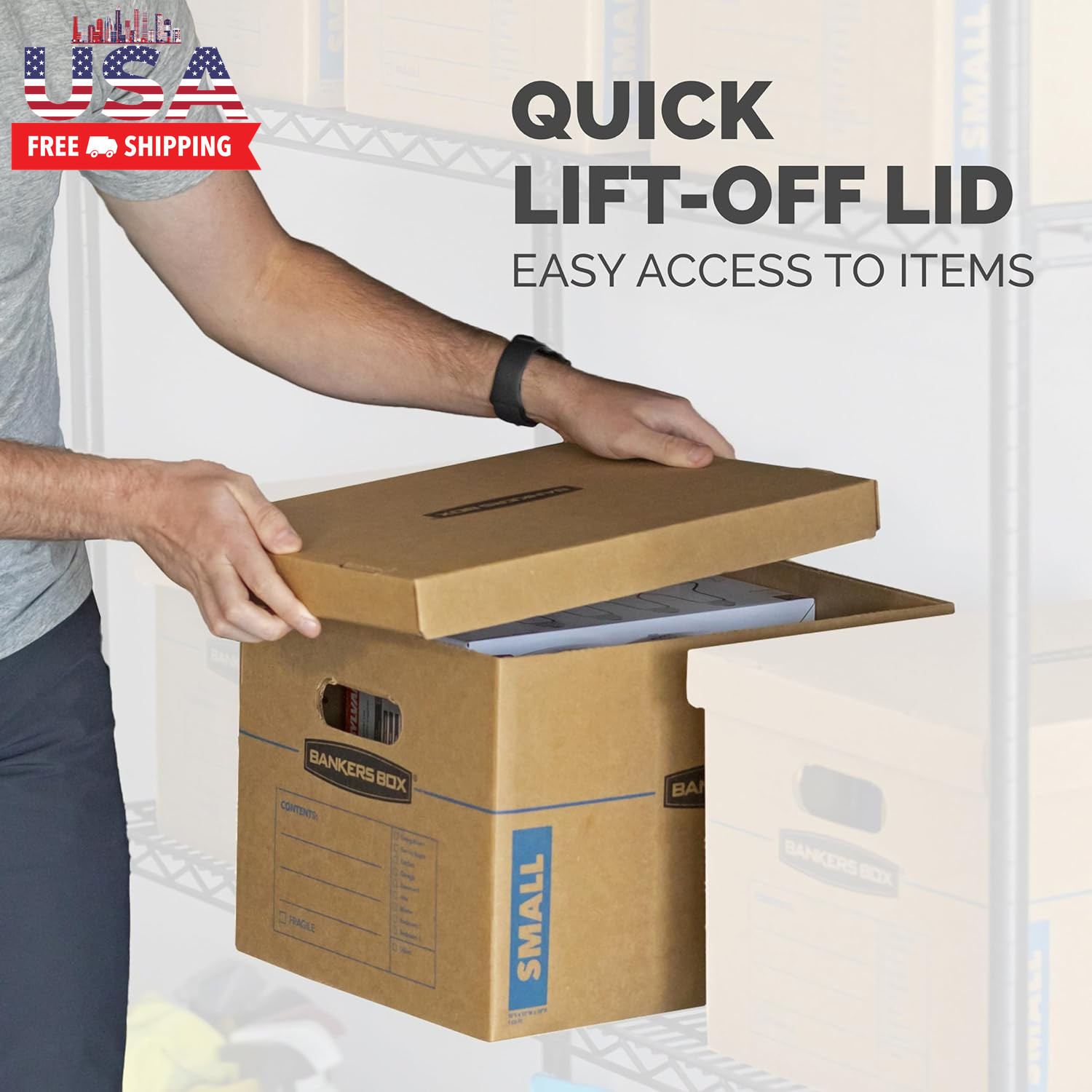Classic Moving Box 12 Pack Kit, Reinforced Handles, Tape-Free Assembly, Box with
