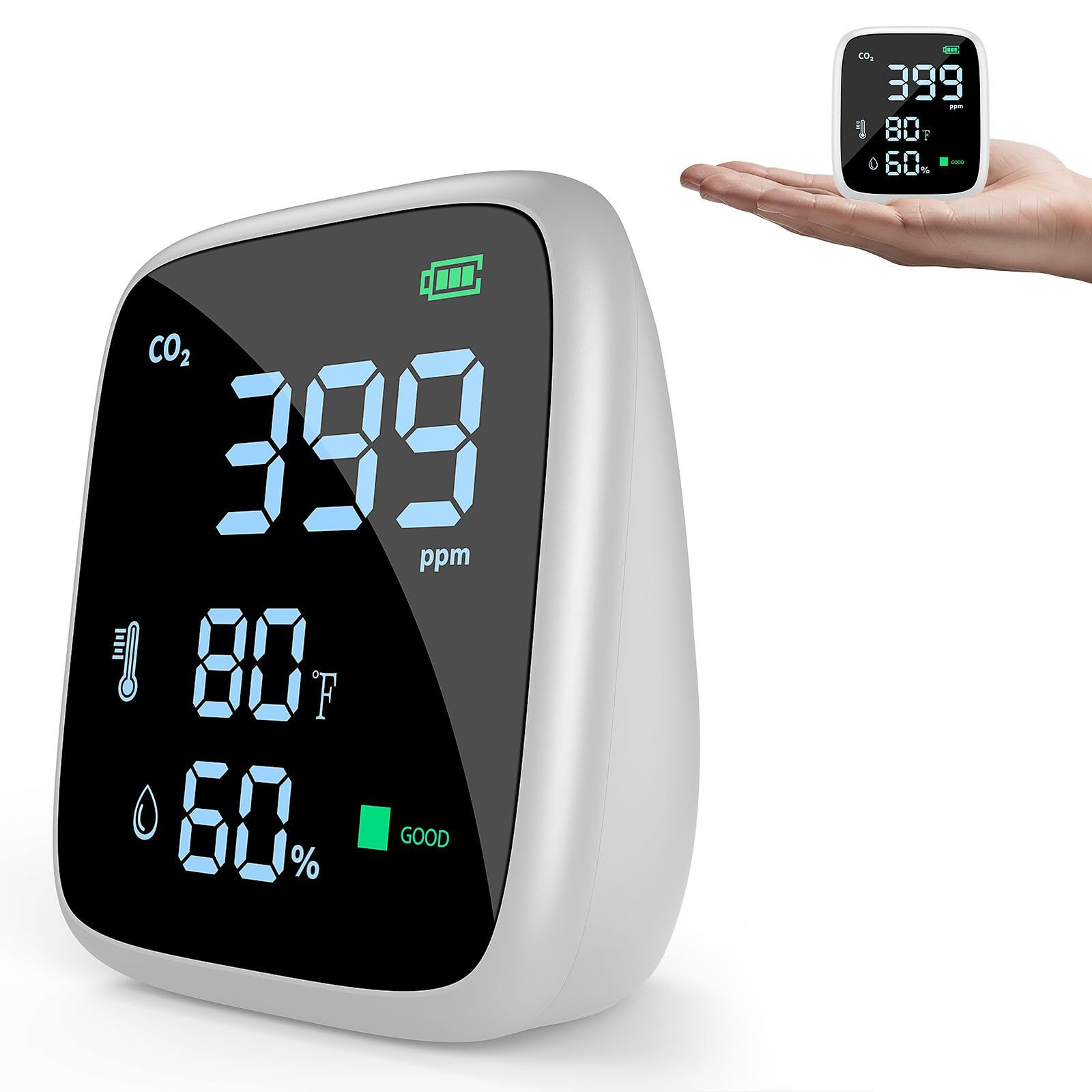 5-in-1 CO2 Carbon Dioxide Detector, Dienmern Portable Air Quality White