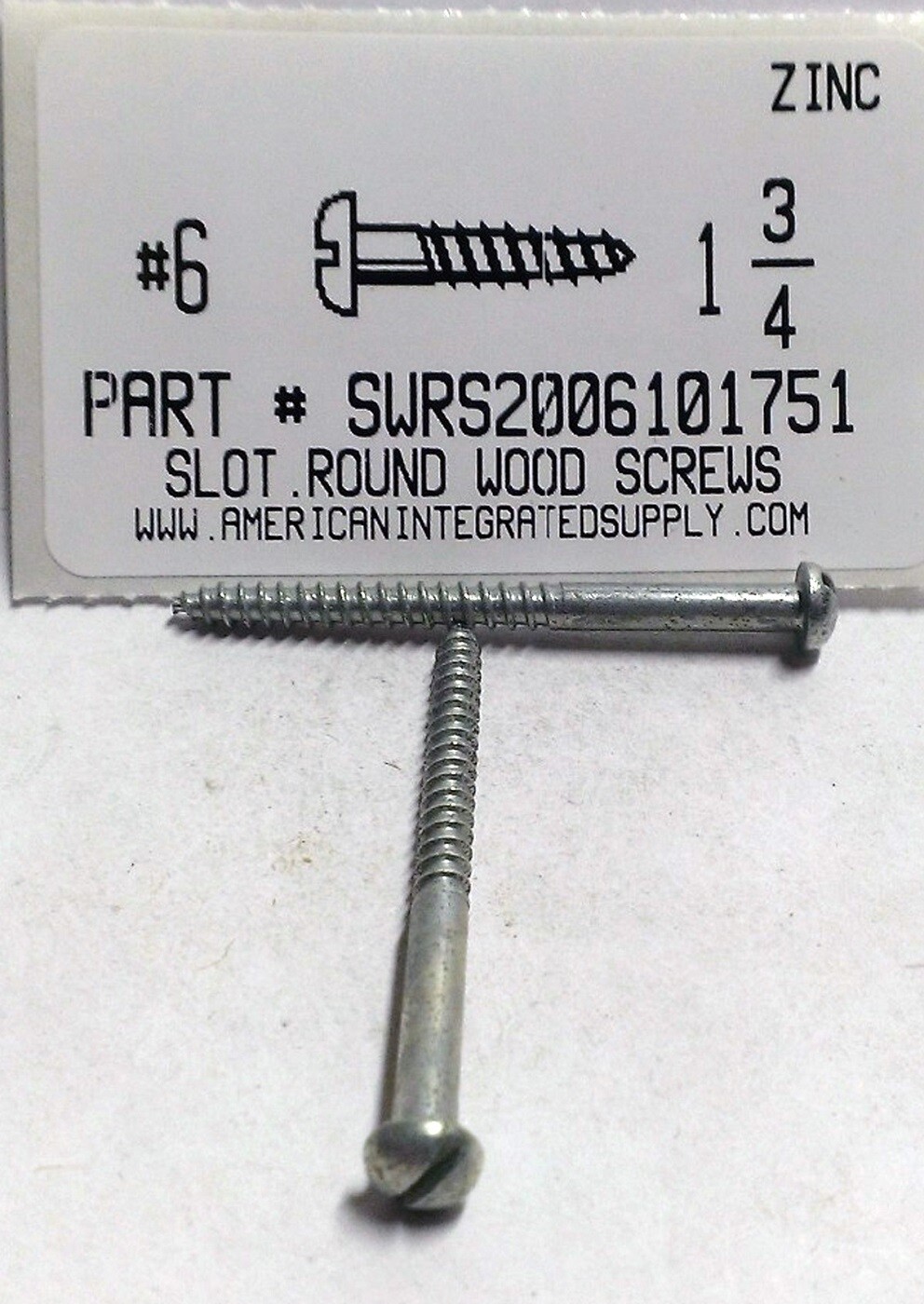 #6×1-3/4 Round Head Slotted Wood Screws Steel Zinc Plated (35)