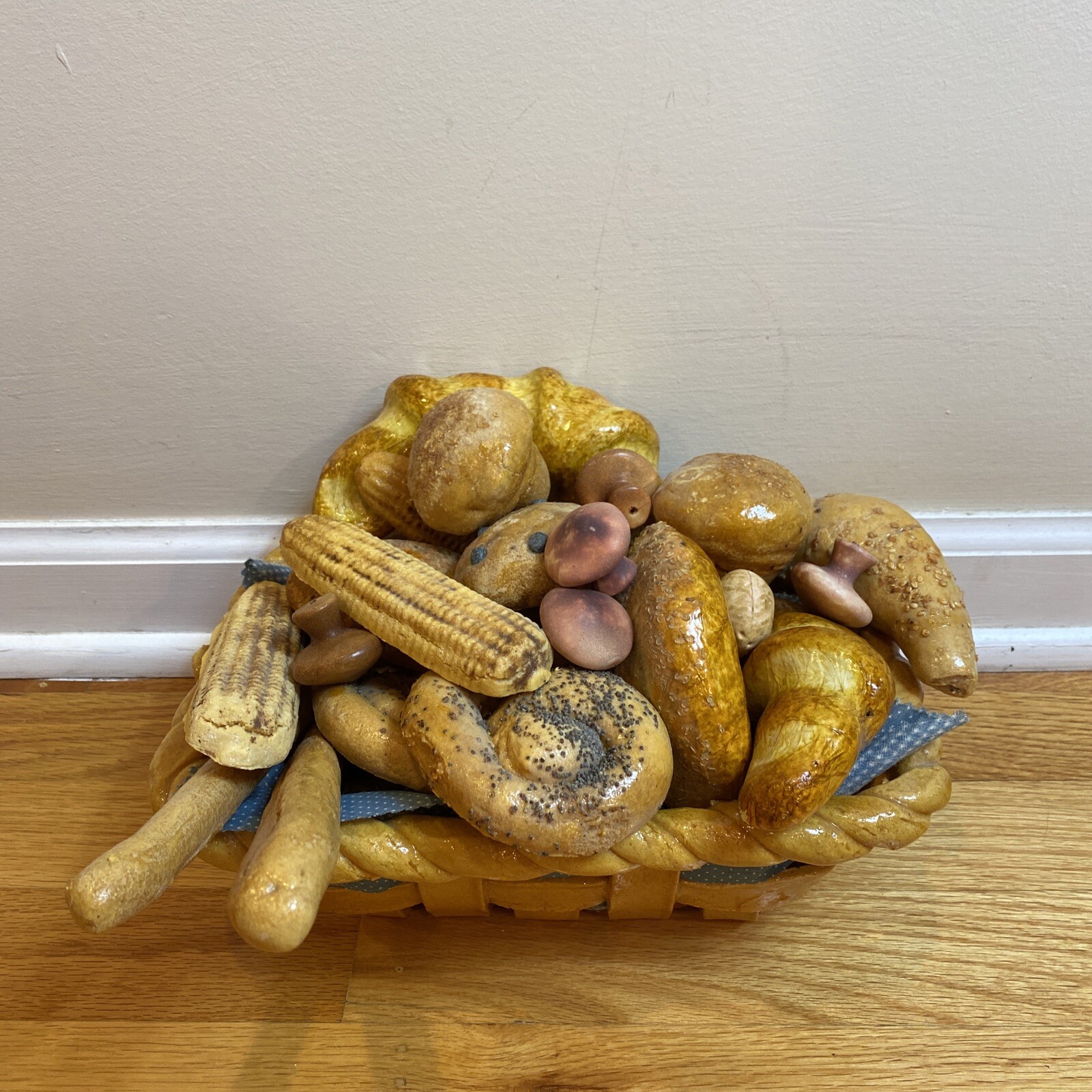 Realistic Fake Display Bread In a Basket Crafters Artist Made Mixed Materials
