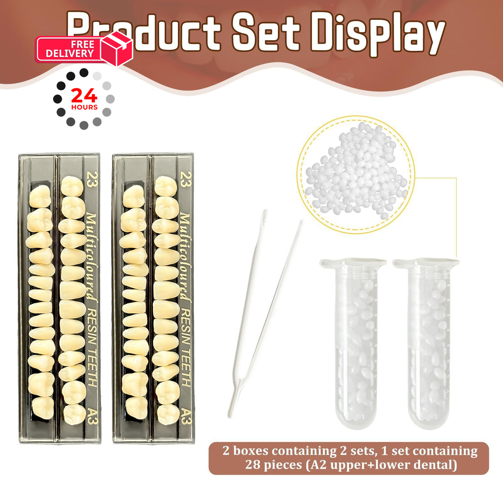 56 Pcs False Teeth Dental Complete Acrylic Resin Denture Teeth, 2 Set Whole…