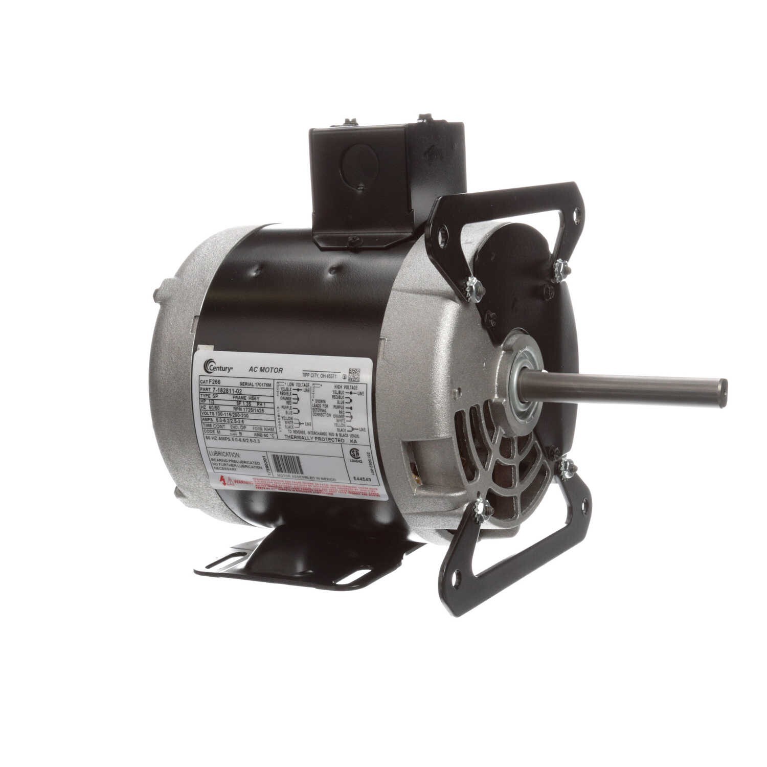 Century F266 Electric Motor 1/3 HP 1800 Rpm 1PH 100-115/200-230 Volt 56Y Frame