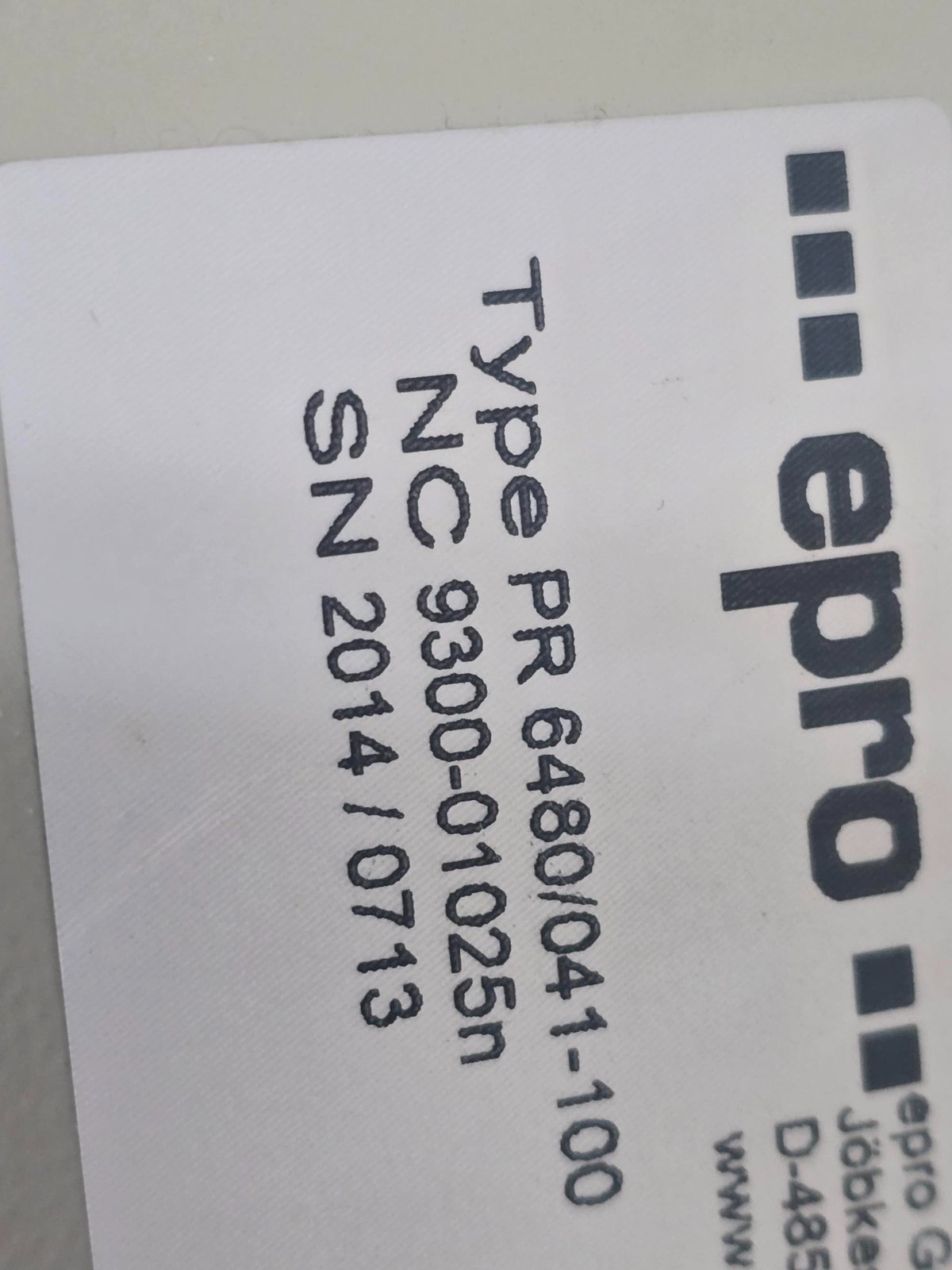 Emerson EPRO PR6480/041-100 NC 9300-0125N SN/0713
