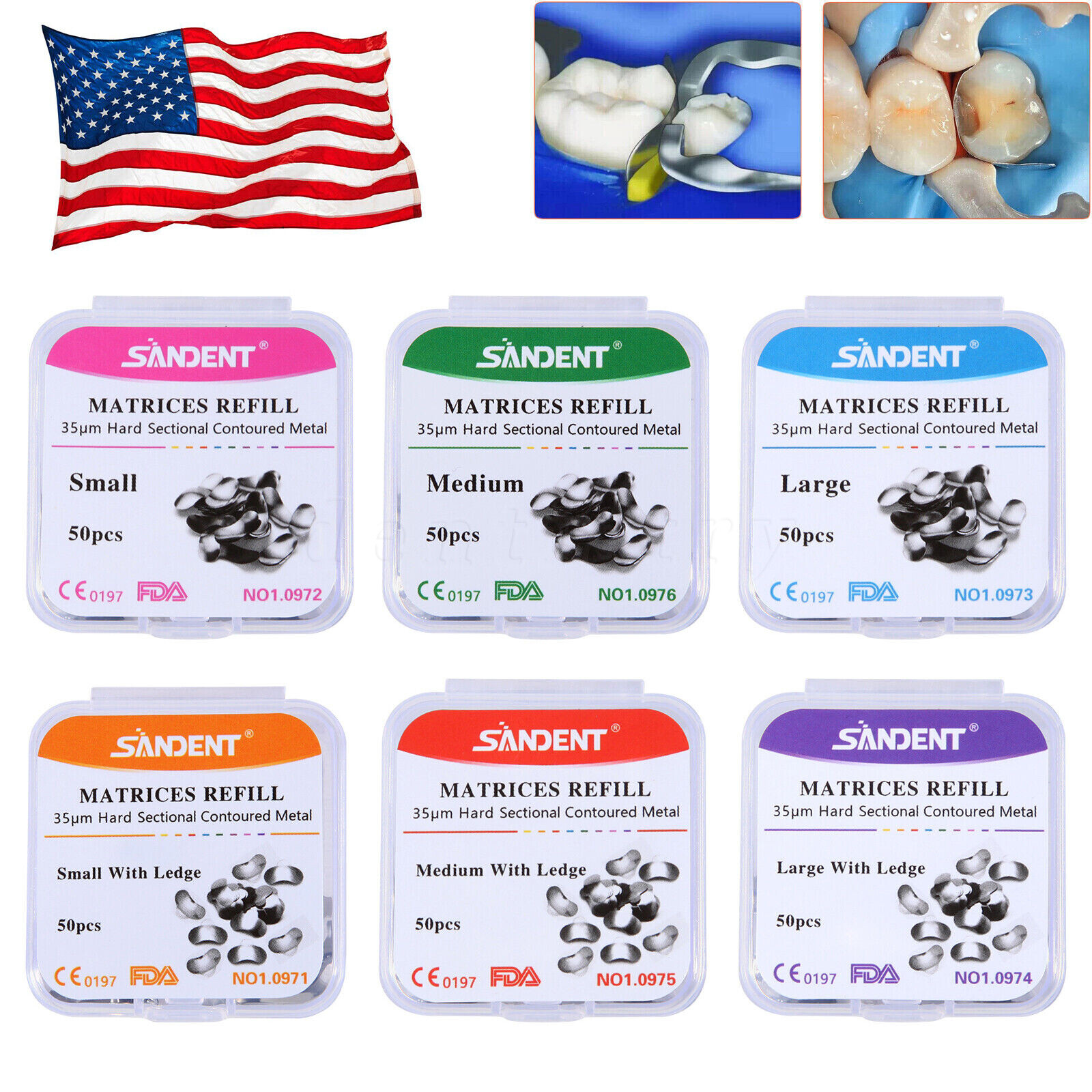 50 Pcs Dental Metal Matrices Sectional Contoured Matrix Refill Soft band S/M/L