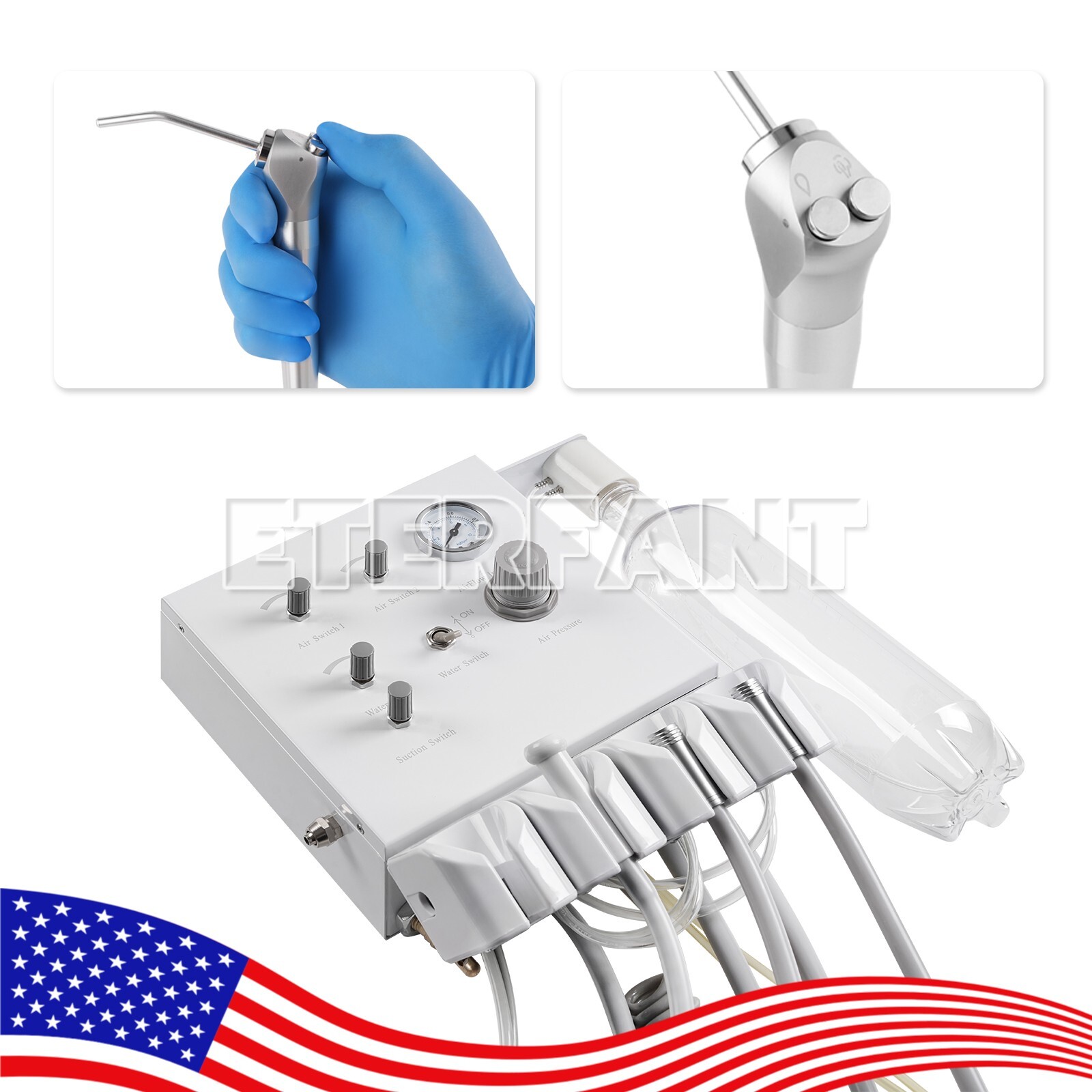 Portable Dental Turbine Unit 4 Hole with Weak Suction Work with Air Compressor