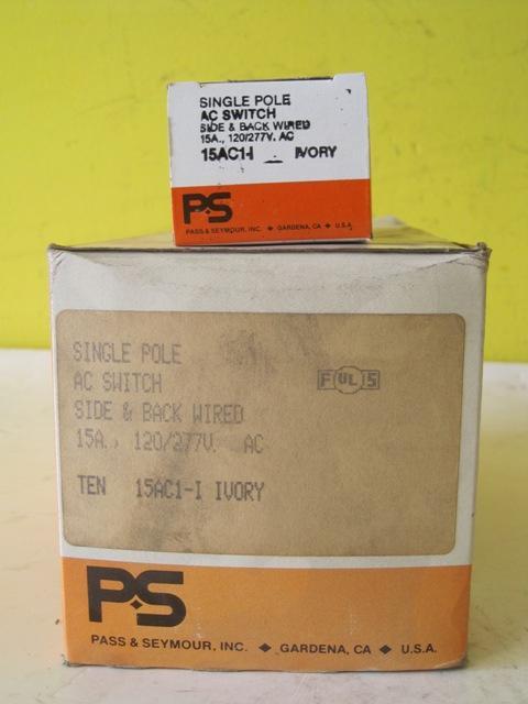 BOX OF 10 PASS & SEYMOUR SINGLE POLE AC SWITCH SIDE AND BACK WIRED MADE IN USA