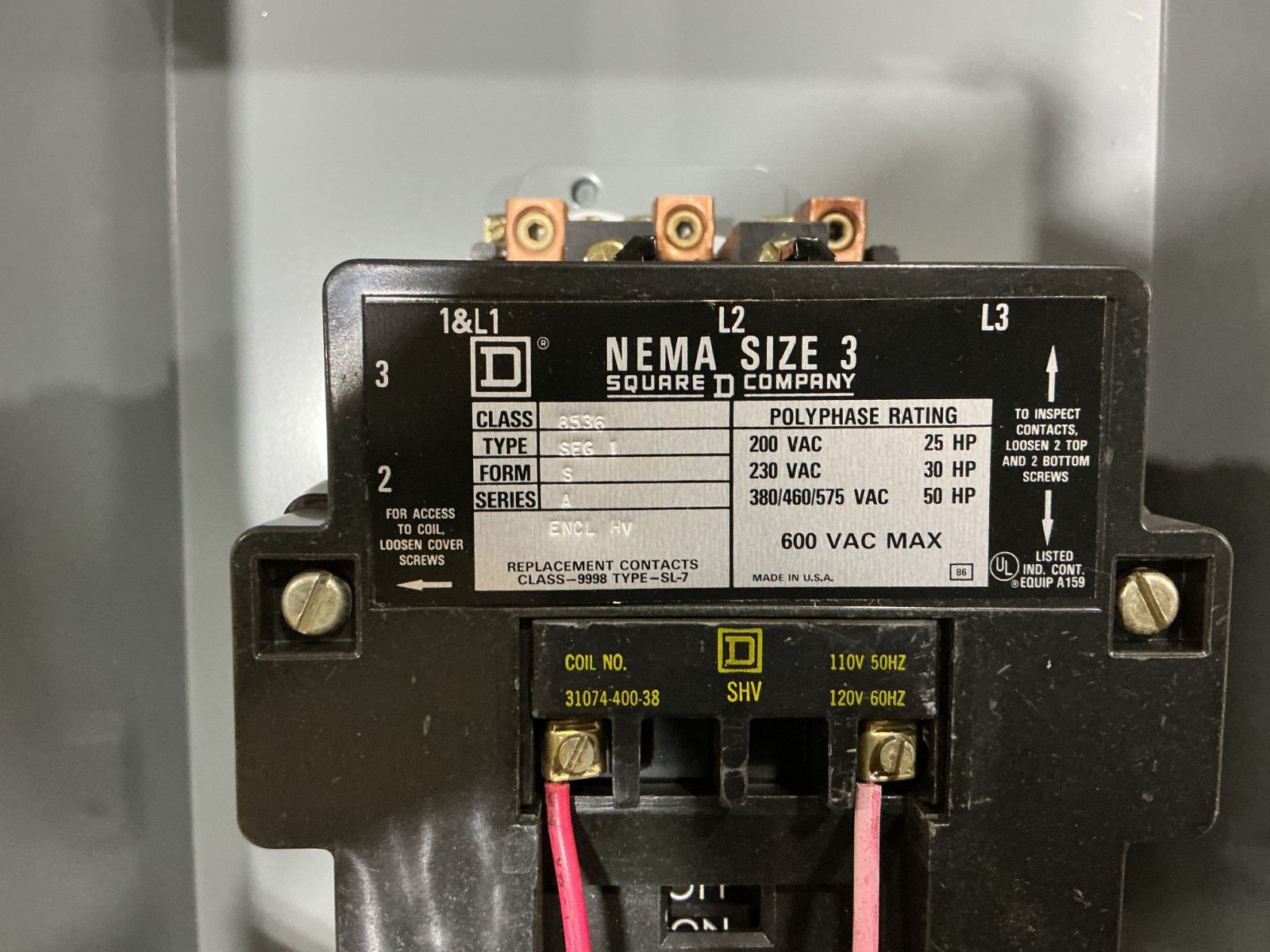 New Square D 8536SEG1V02S Ser A AC Magnetic Starter 110/120V 50/60HZ
