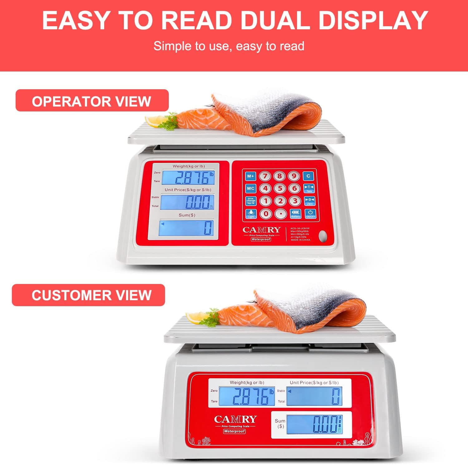 Waterproof Commercial Food Scale IPX7 66Lb / 30Kg Digital Price Computing