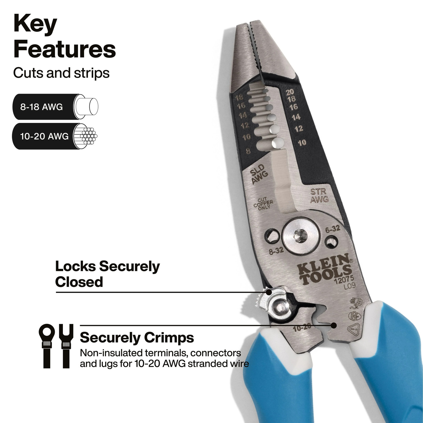 Klein Tools 12075 Slim Forged Wire Stripper / Cutter, Straight Handle