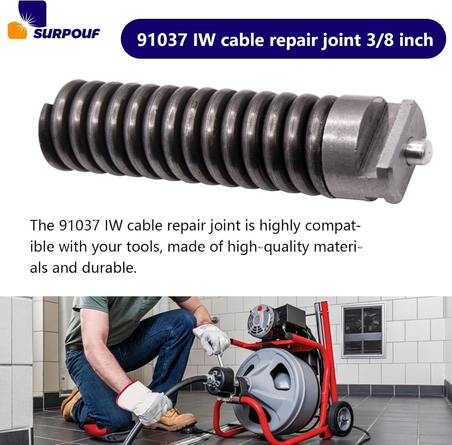 3/8-Inch IW Cable Repair Coupling for RIDGID Drain Cleaning C Tools