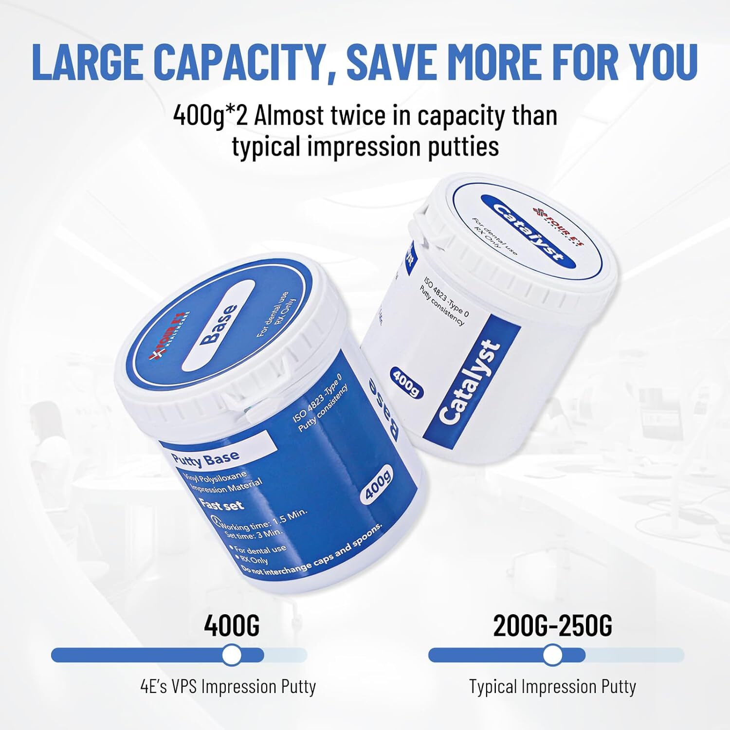 New 2x 400g (Base + Catalystst) Dental Putty Fast Set PVS VPS Impression Silicon