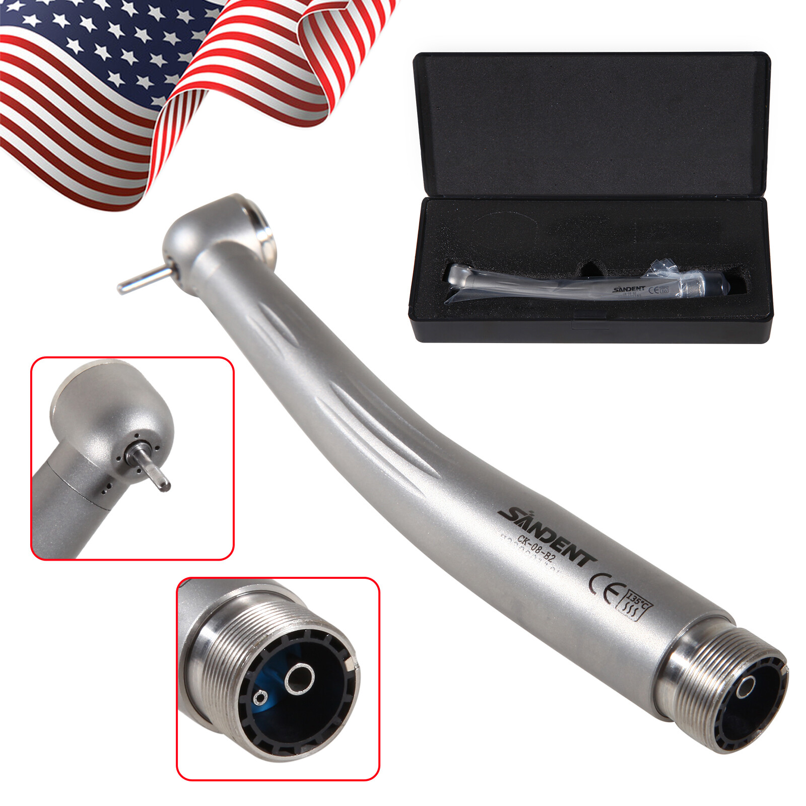 Dental High Speed Handpiece Ceramic Bearing Push Button 2 Holes Single Way Spray