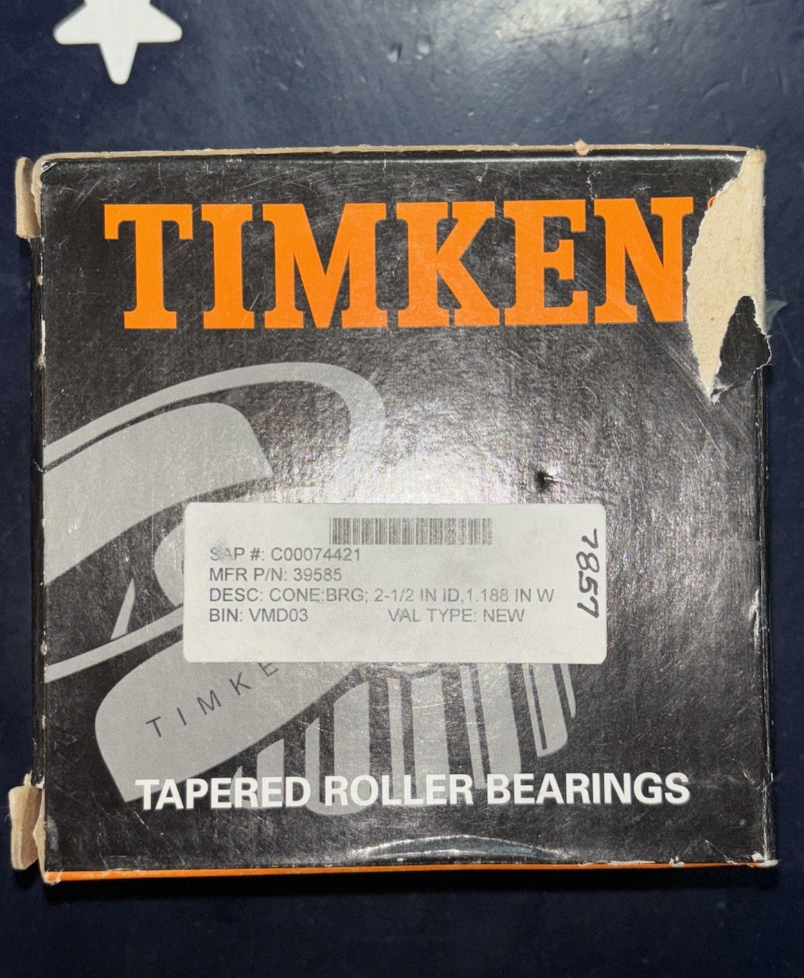 Timken 39585-20024 Tapered Roller Bearing Cone 2.500 in Bore, 1.1875 in Width