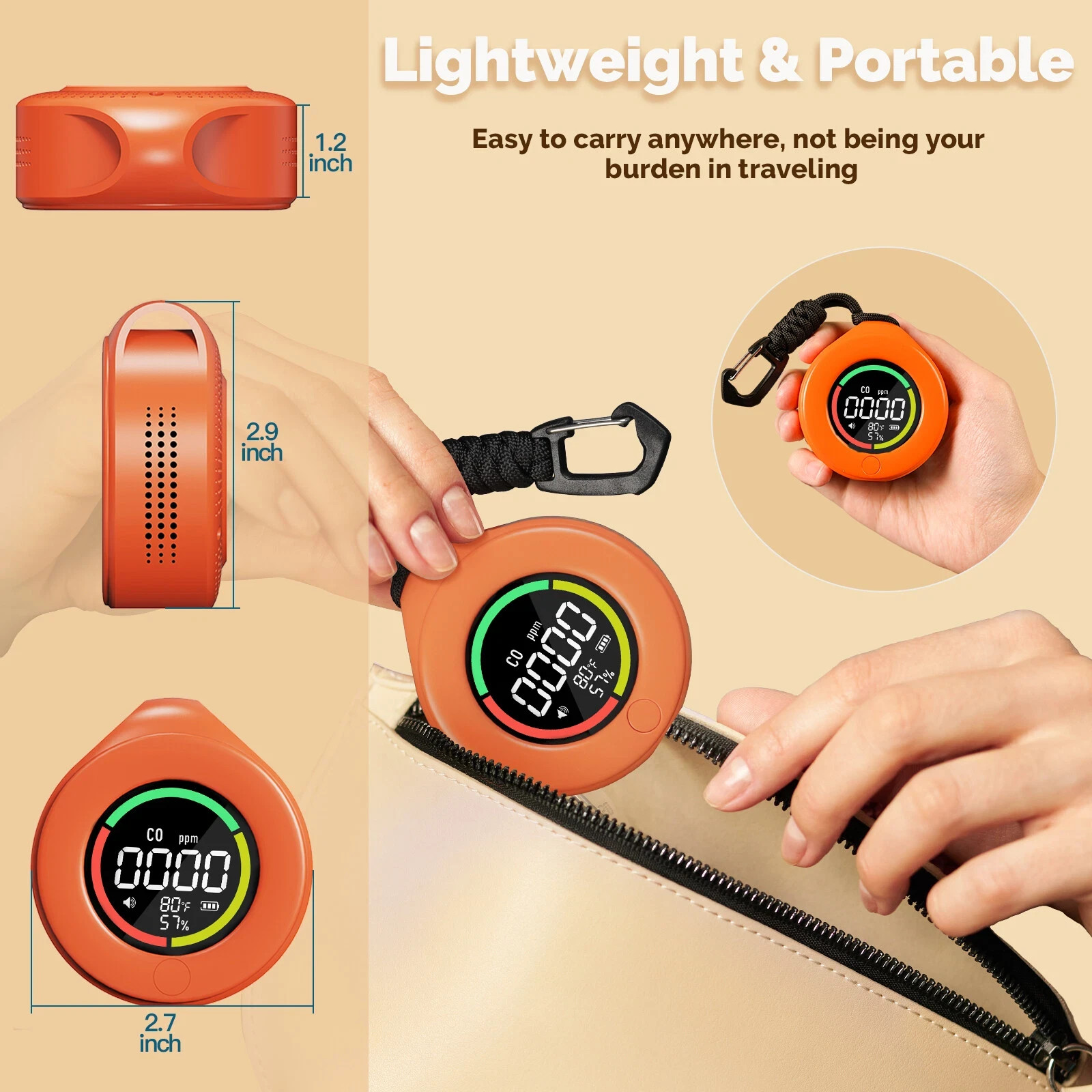 MOES Portable Carbon Monoxide Detector Temp/Humi/CO Sensor Alarm Outdoor/Indoor