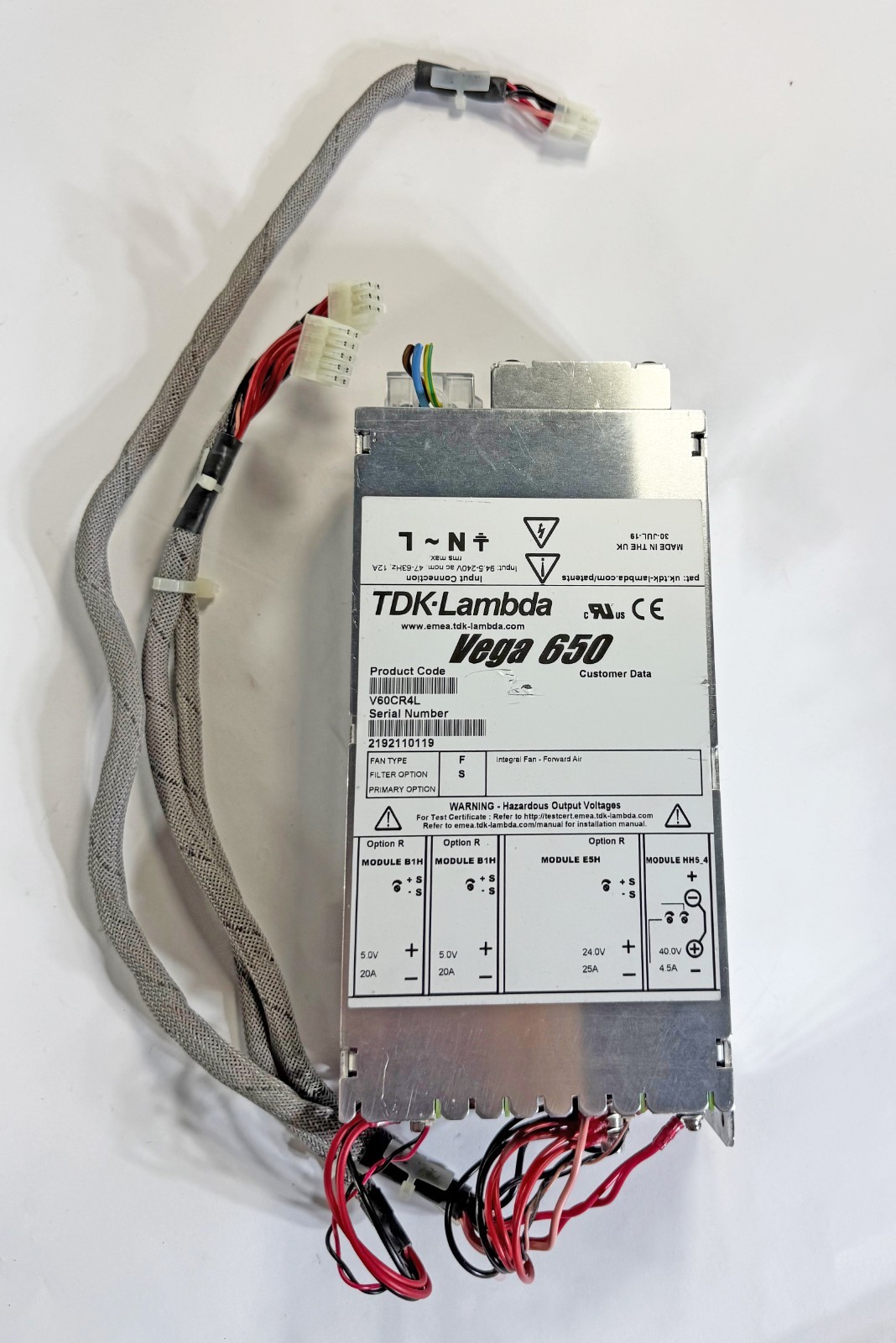 TDK Lambda Vega 650 V60CR4L DC Modular Power Supply 5v/20a 24v/25a 40v/4.5a out