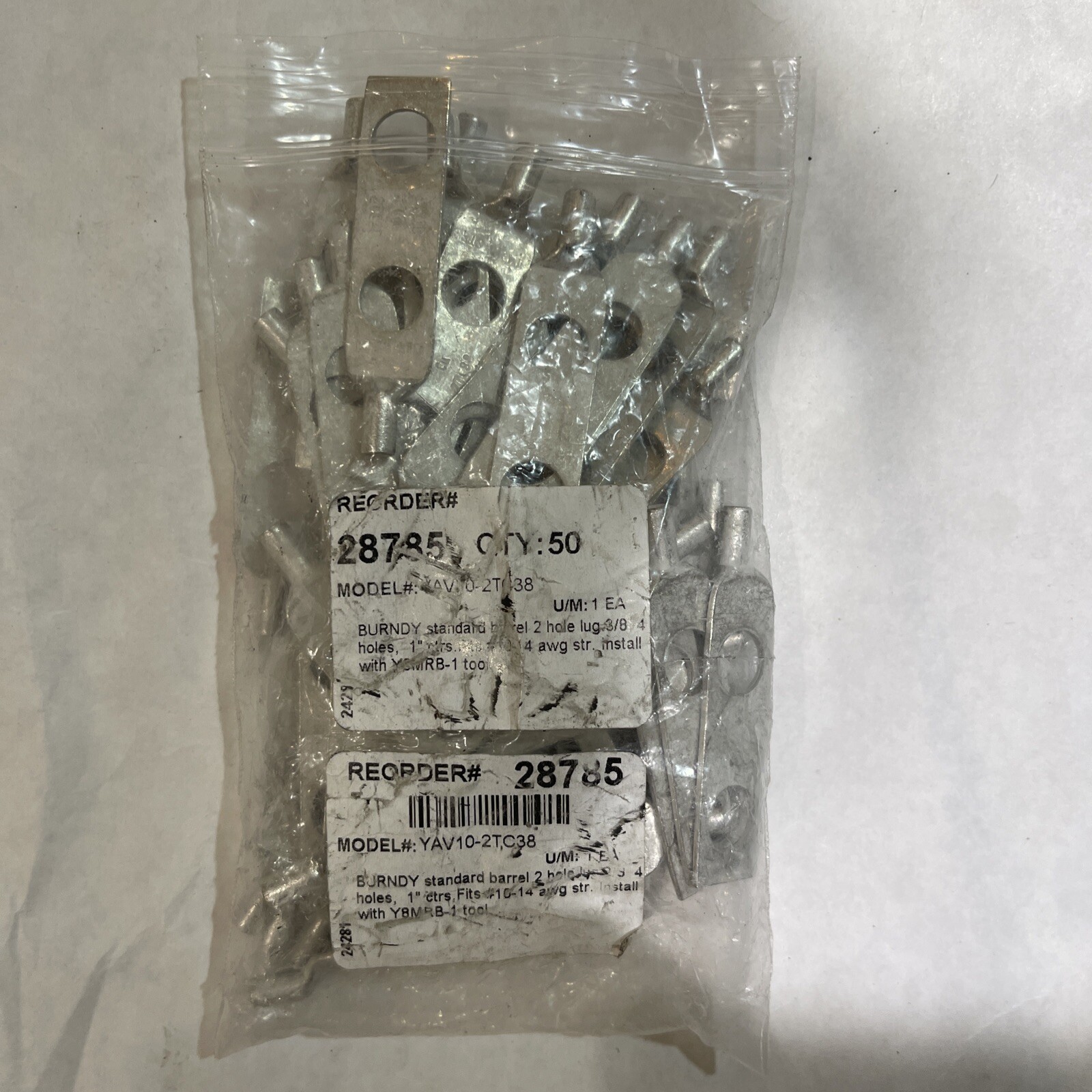 Qty 50 New Burndy 2 Hole Stand Lug 10-14 STR YAV10-2TC38 LOT