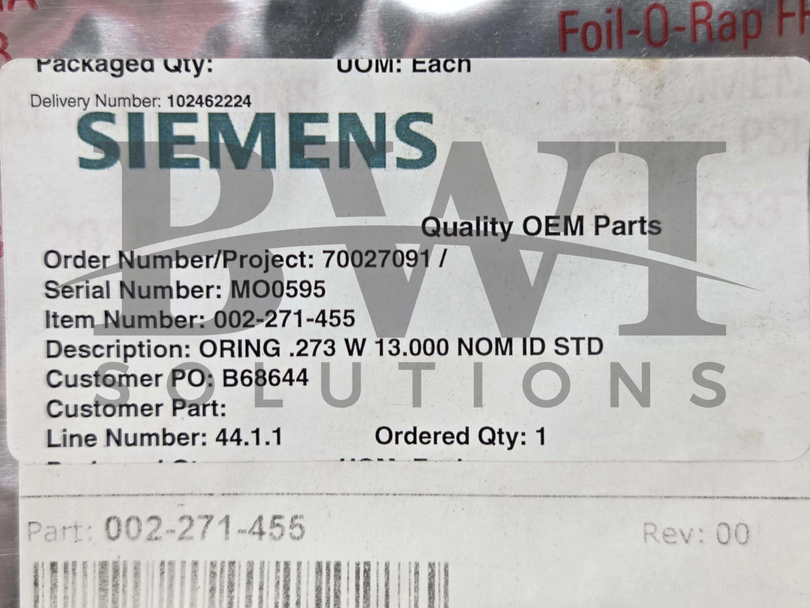 SEALED Dresser Rand 002-271-455 ORing .273 W 13.000 NOM ID STD Size 002271455