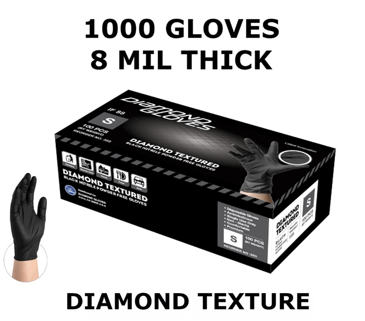 8 Mil Black Heavy Duty Thick Nitrile Industrial Gloves Case 1000 PC New S M L XL