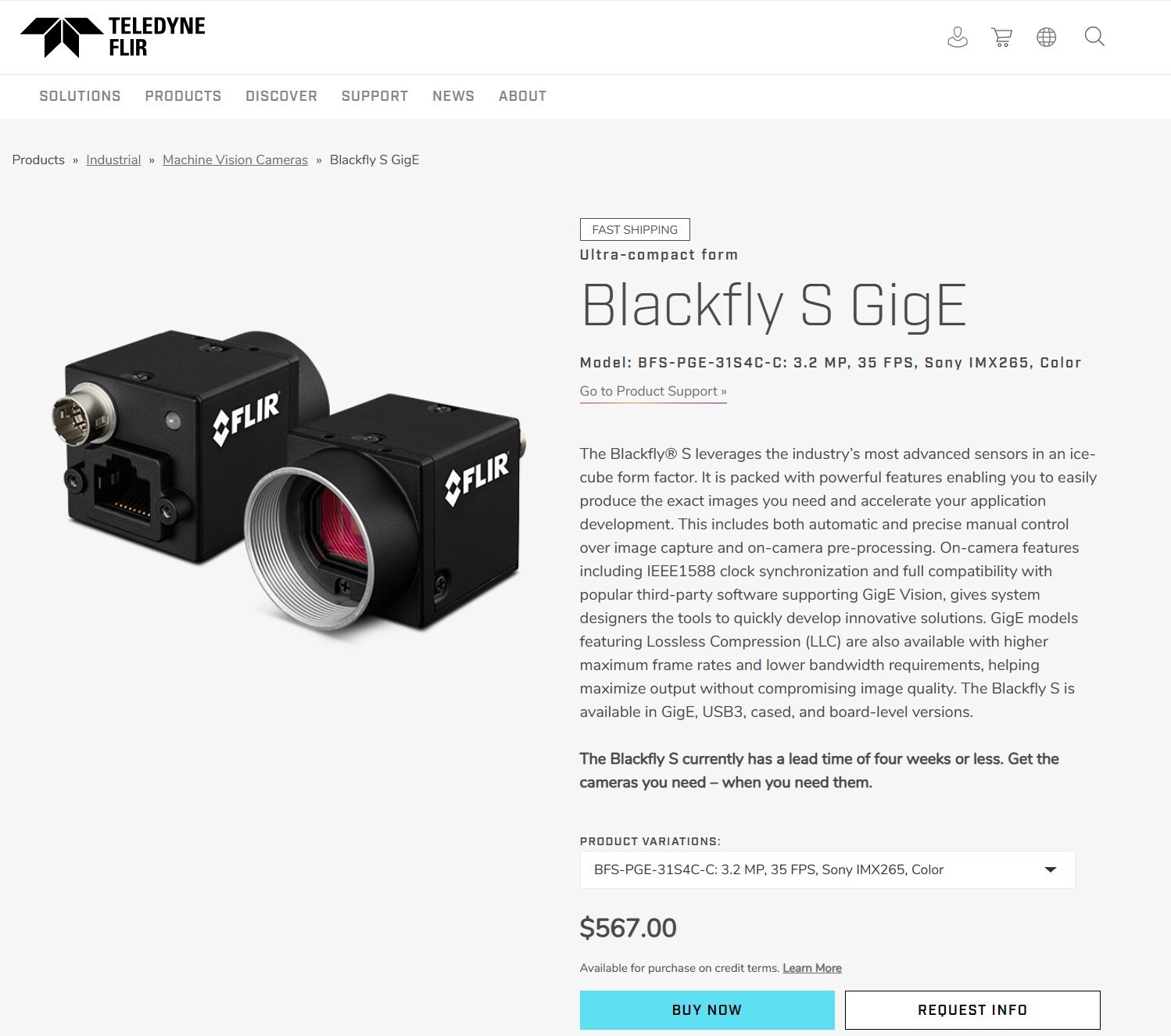 FLIR BFS-PGE-31S4C-C Blackfly S Camera + Edmund Optics 6mm F1.85 33301 Lens