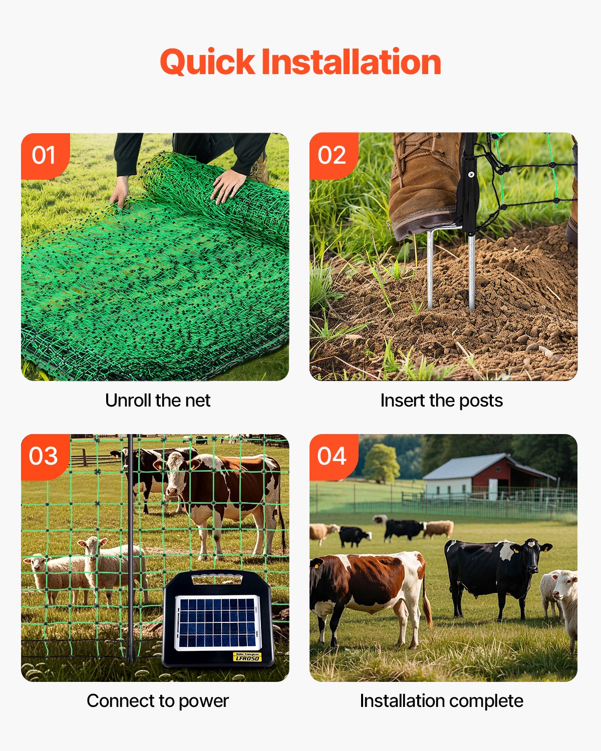 Uimoso Portable Electric Fence Netting 50″H x 164’L & Livestock with Mesh & Post