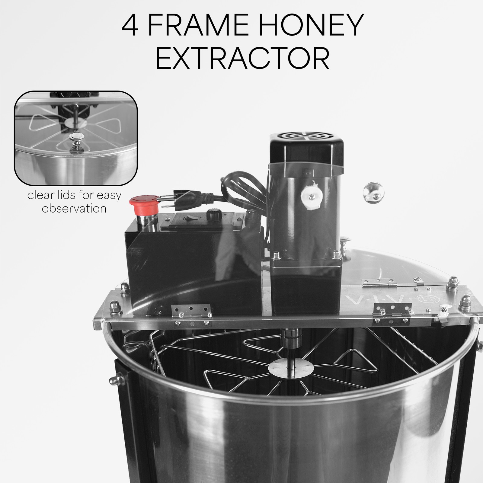 VIVO Electric 4/8 Frame Stainless Steel Honey Extractor (BEE-V004E)