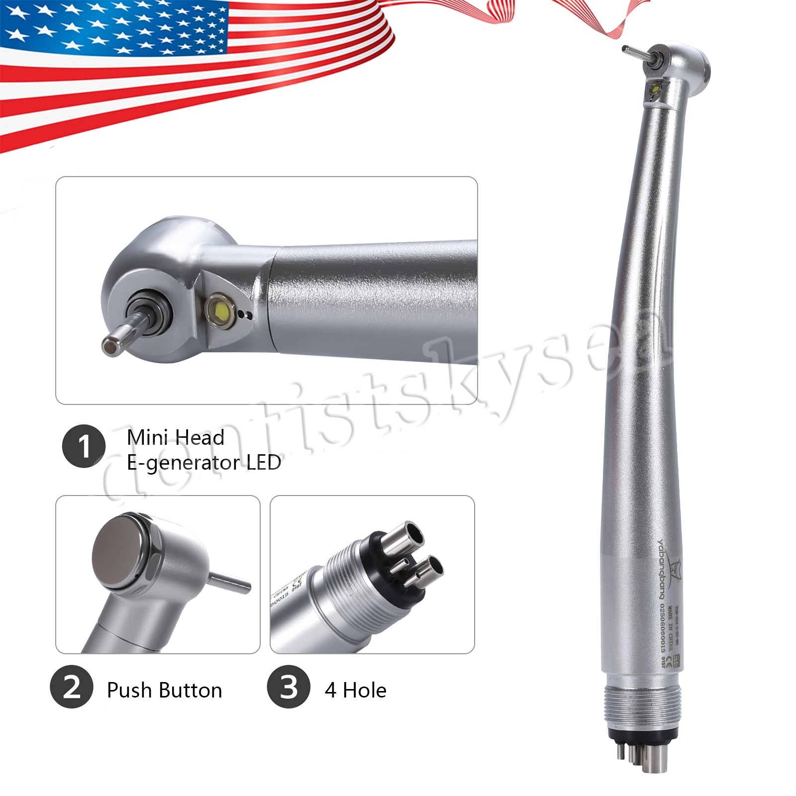 Mini Small Head Dental Fiber Optic LED E-generator Handpiece /High Speed 4Holes