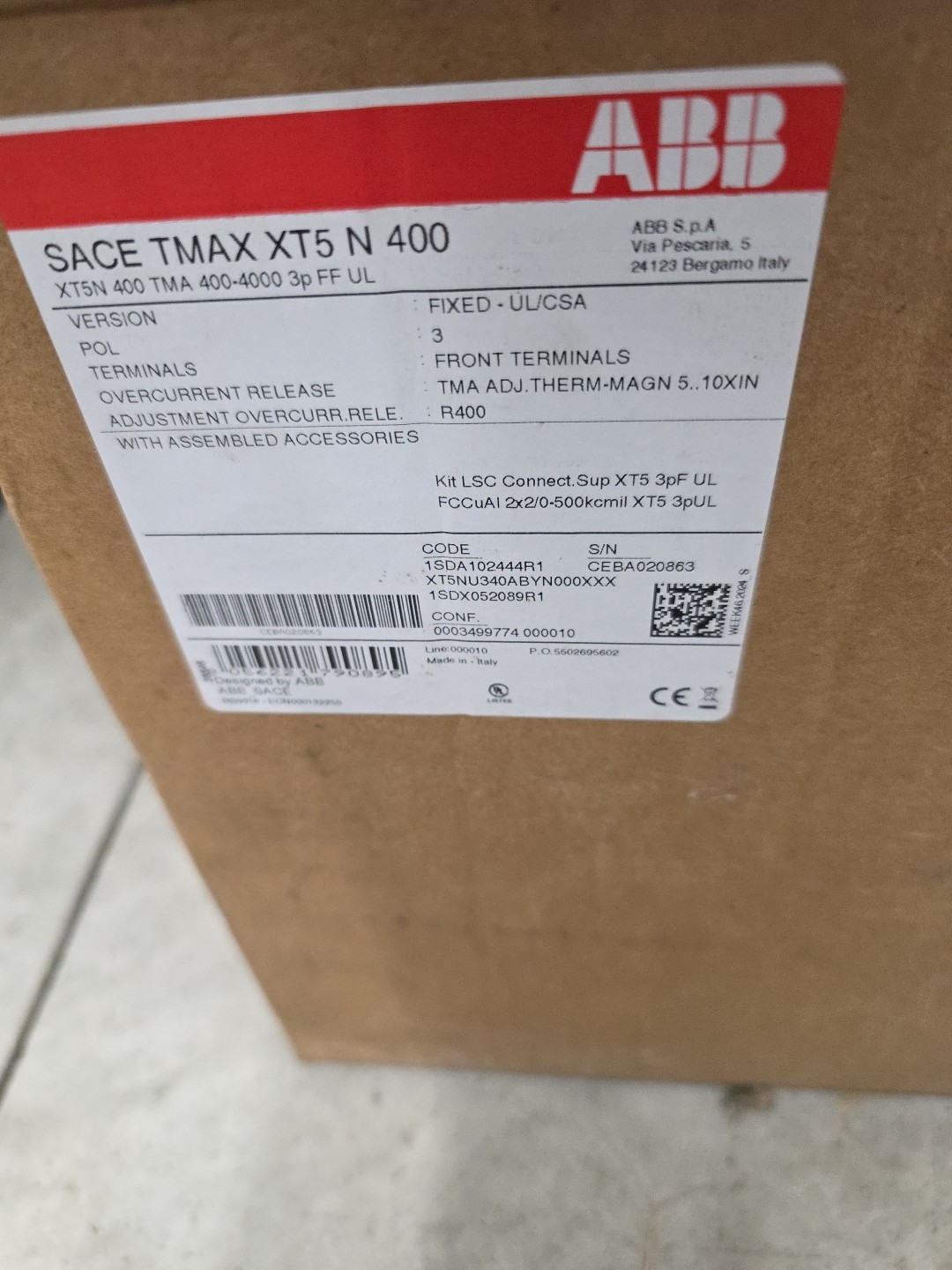 ABB Sace Tmax XT5N 400 Molded Case Circuit Breaker 400 Amp