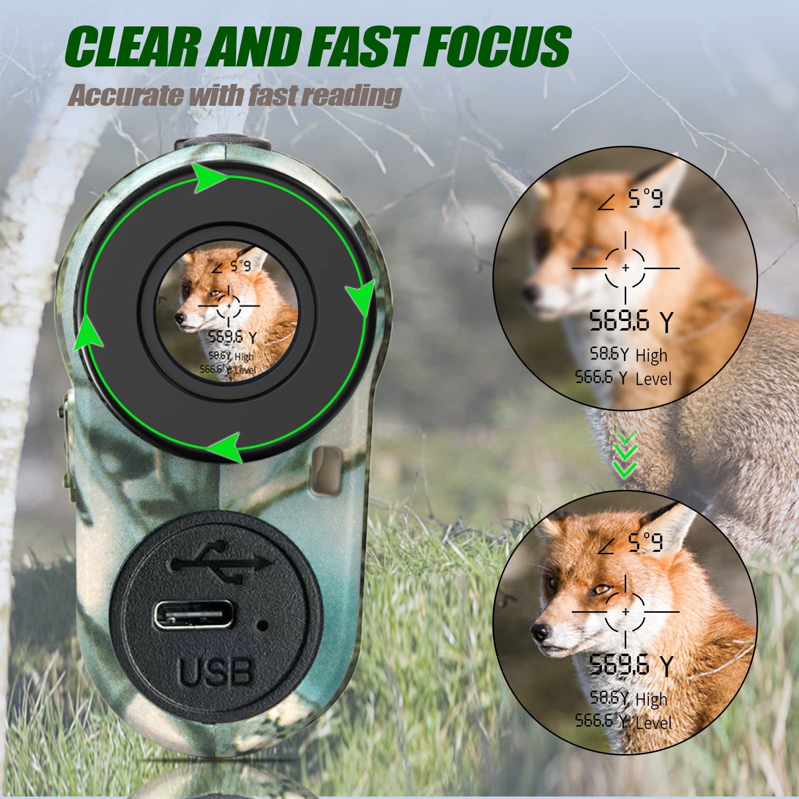 REVASRI Hunting Laser Rangefinder with Rechargeable Battery 1000Y Camo New