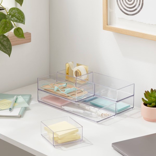 Desk Drawer Organizer Clear Office & Stationery Holder, 20% Recycled Plastic
