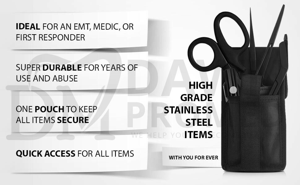 5 Black EMT/ Paramedic Tools Kit Scissors Forceps Shears Penlight with Holster