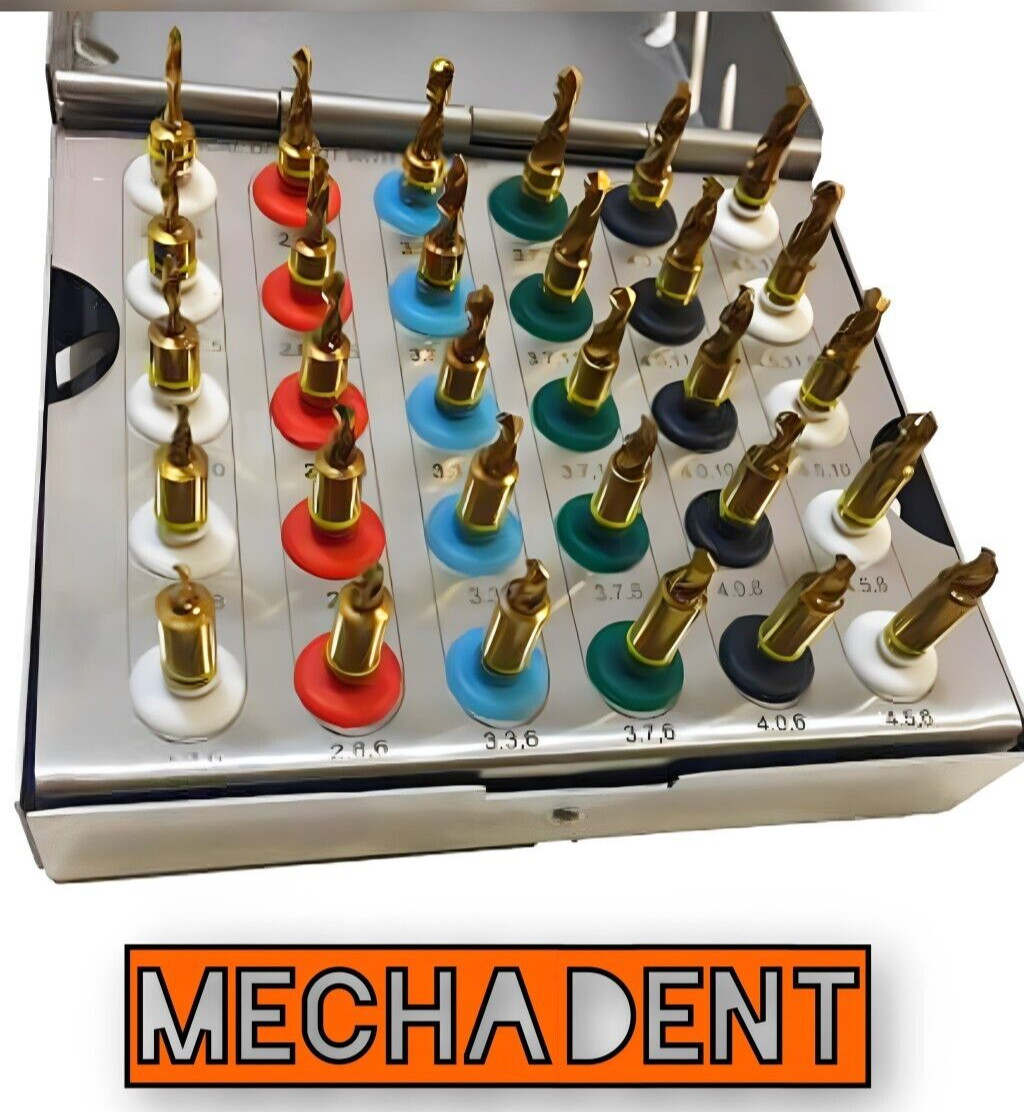 Dental Conical Implant Drills Surgical Kit with Stopper Gold Coated – 30 Pcs