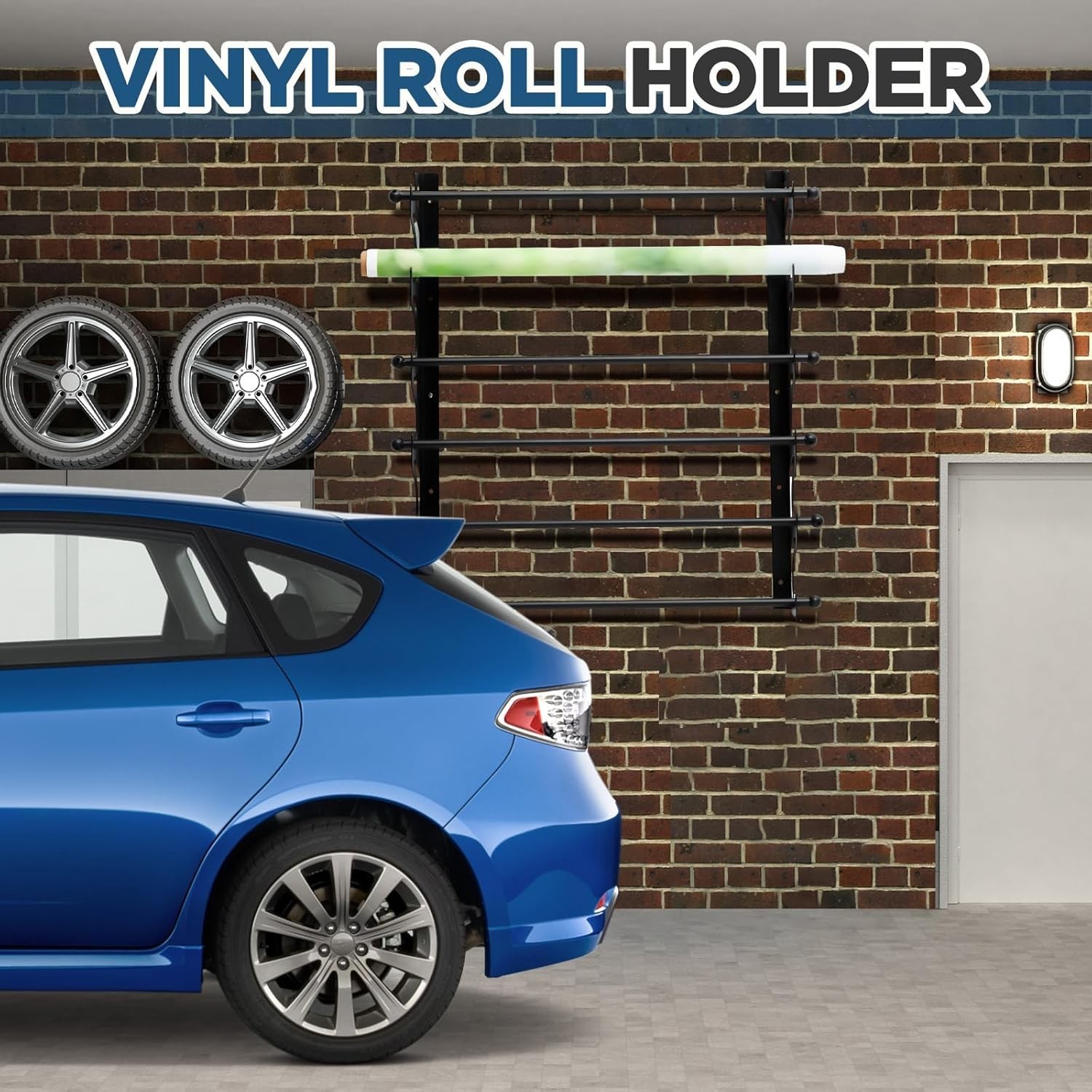 6 Roll Vinyl Roll Holder Adjustable Metal Vinyl Rack Wall Mount for Car Wrap Mat