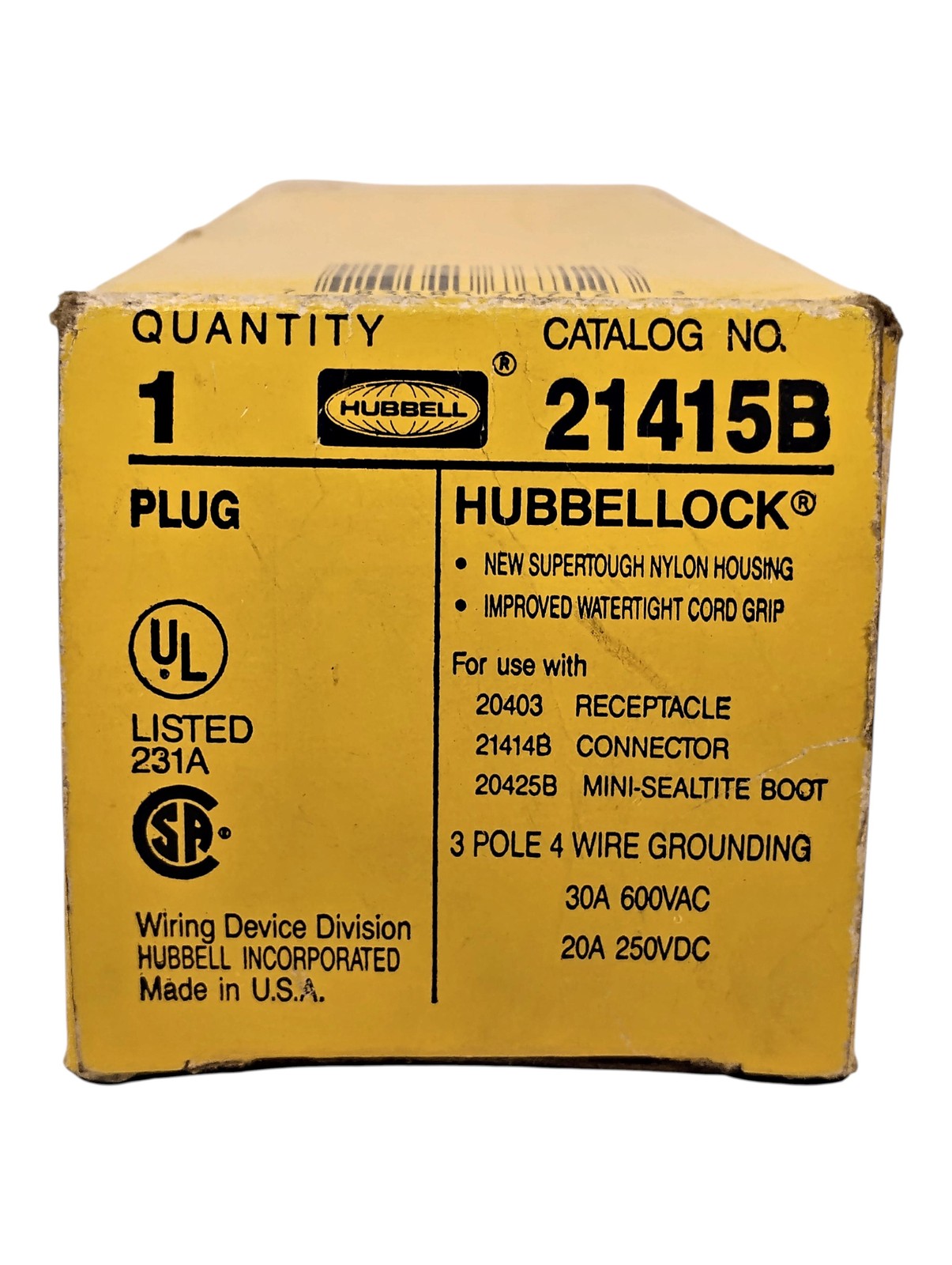 Hubbell HBL21415B Hubbellock 30A 600VAC / 20A 250VDC 3-Pole 4-Wire Locking Plug