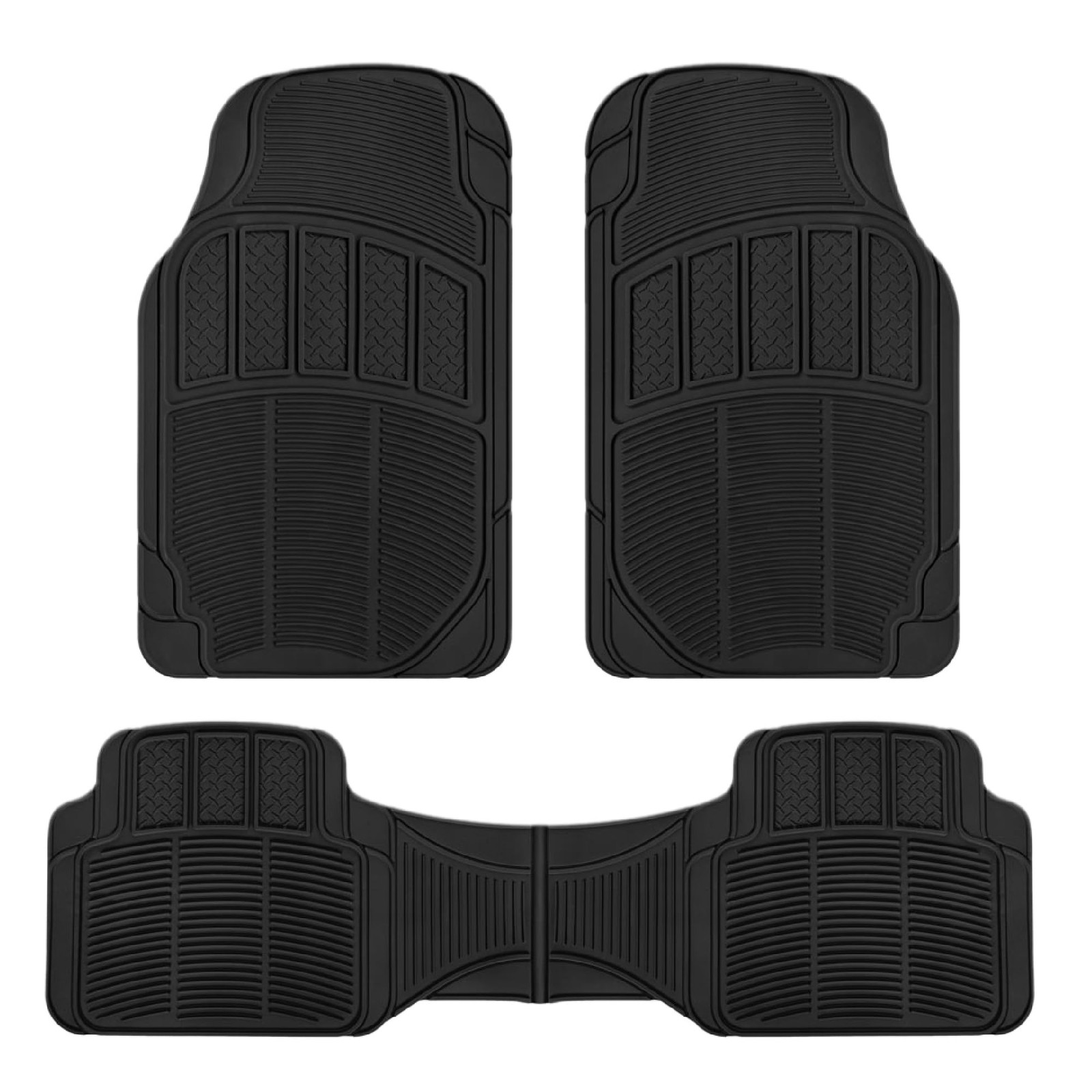 Bdk 3-Piece Proliner Heavy Duty Rubber Floor Mats Universal Fit Liners For Cars