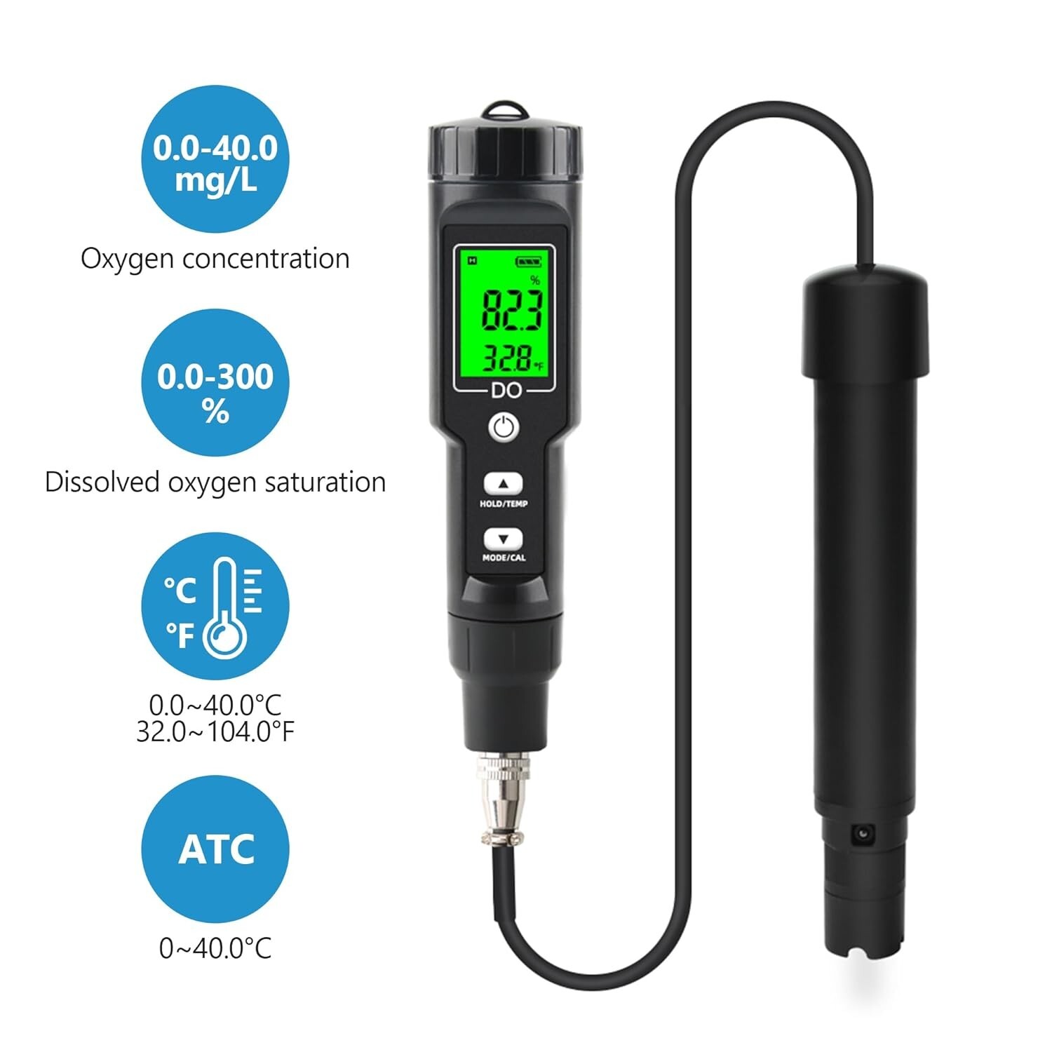 Dissolved Oxygen Meter with ATC, 0-40.00 Mg/L Measurement Range, DO Meter with..