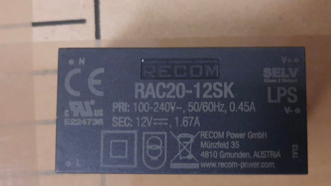 RAC20-12SK Recom Power Module AC/DC Regulated Converter 12V 20W Single Output