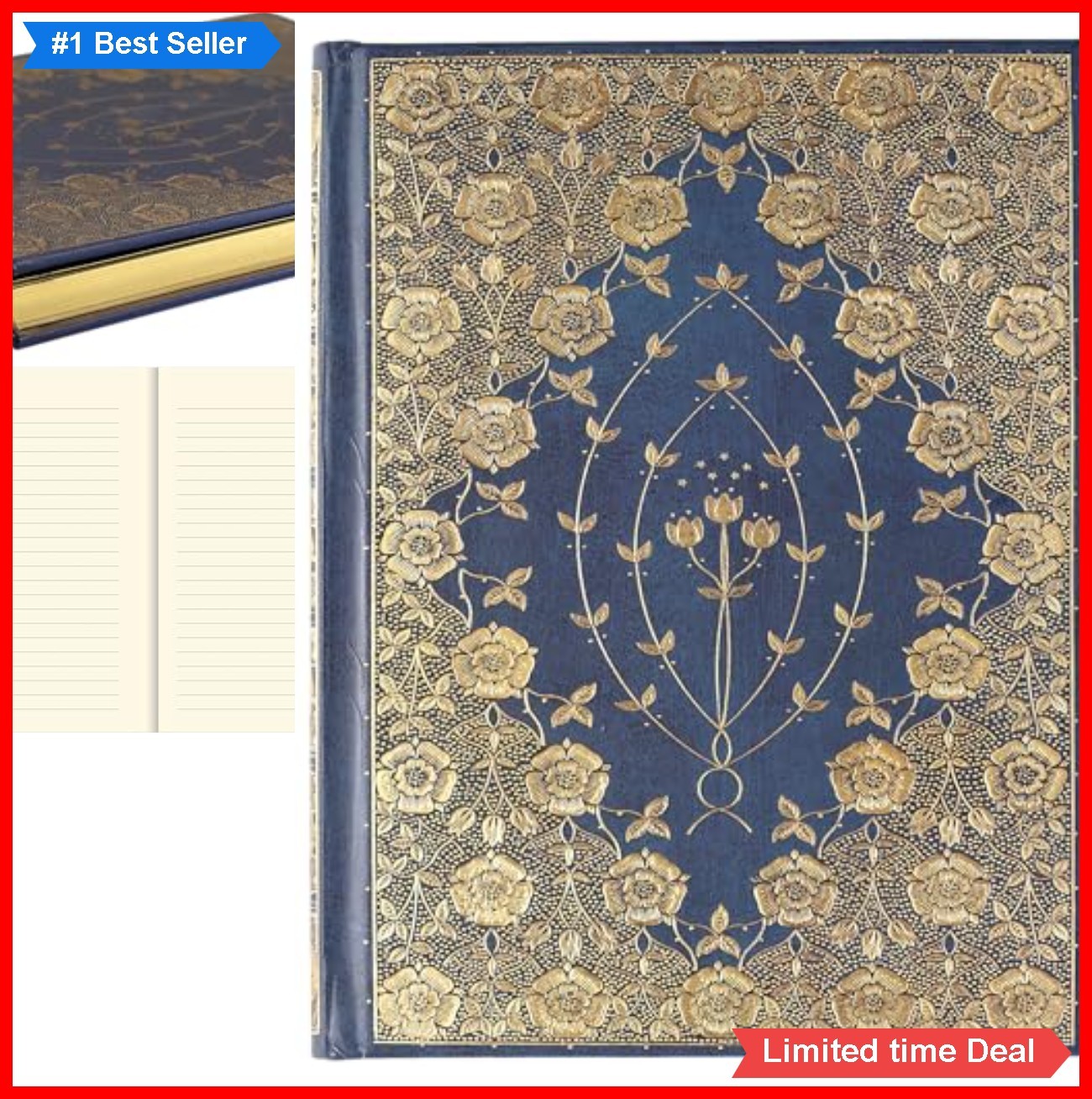 Hardcover Journal 6×8 Inch Gilt Edges Gold Foil Embossed Ribbon Bookmark Acid