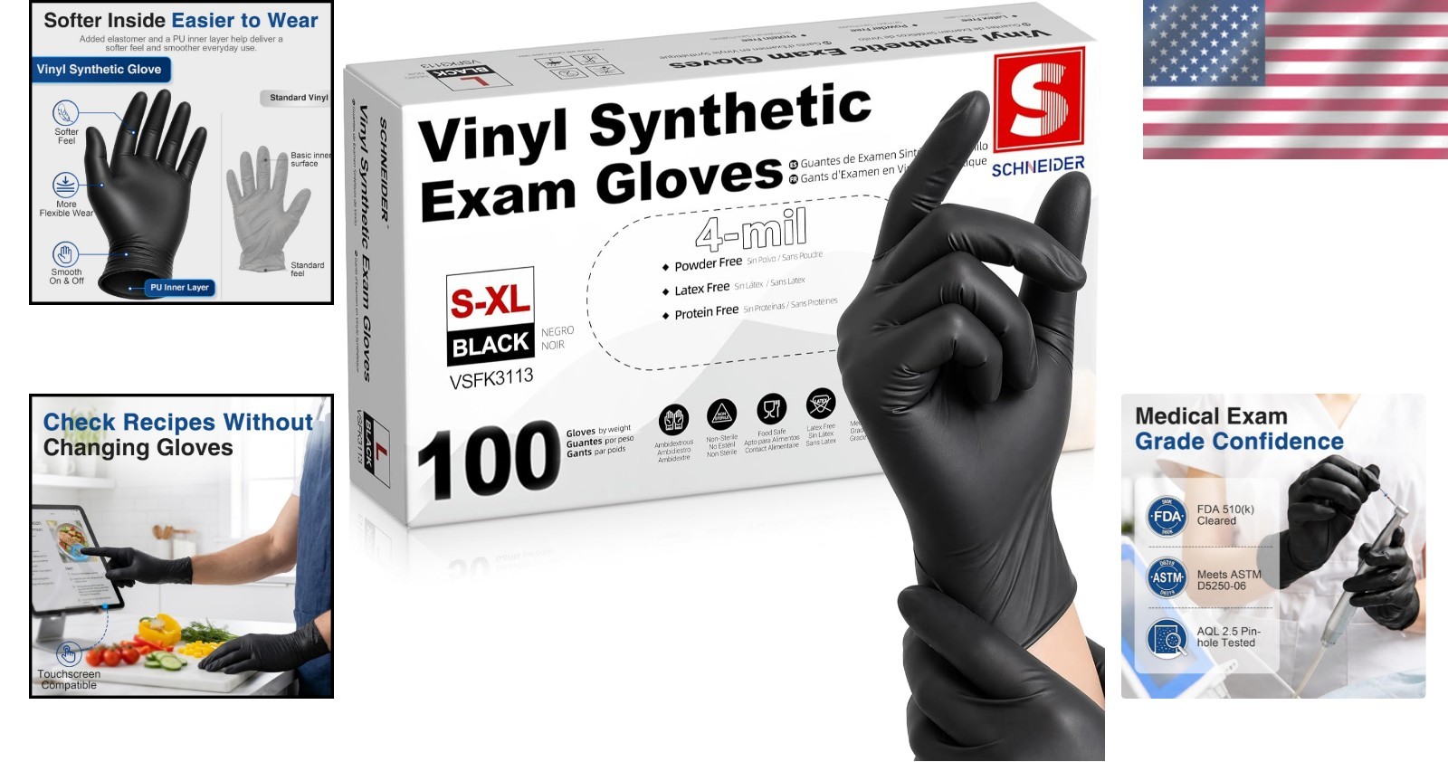 Versatile Black Disposable Vinyl Gloves 4 Mil – Food-Safe & Waterproof 100 Ct