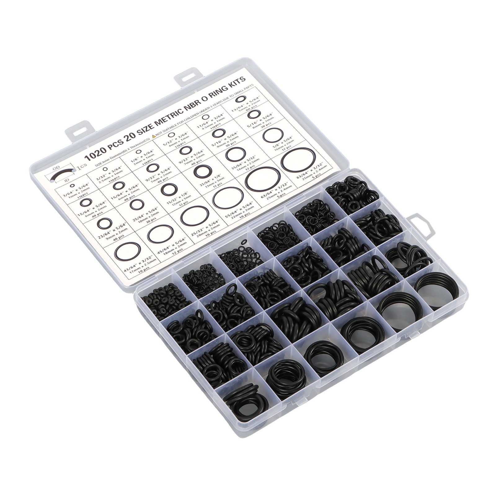 1020 Pcs O-Ring Kit 20 Sizes Nitrile Rubber Assortment Set, Oil & Heat Resistant