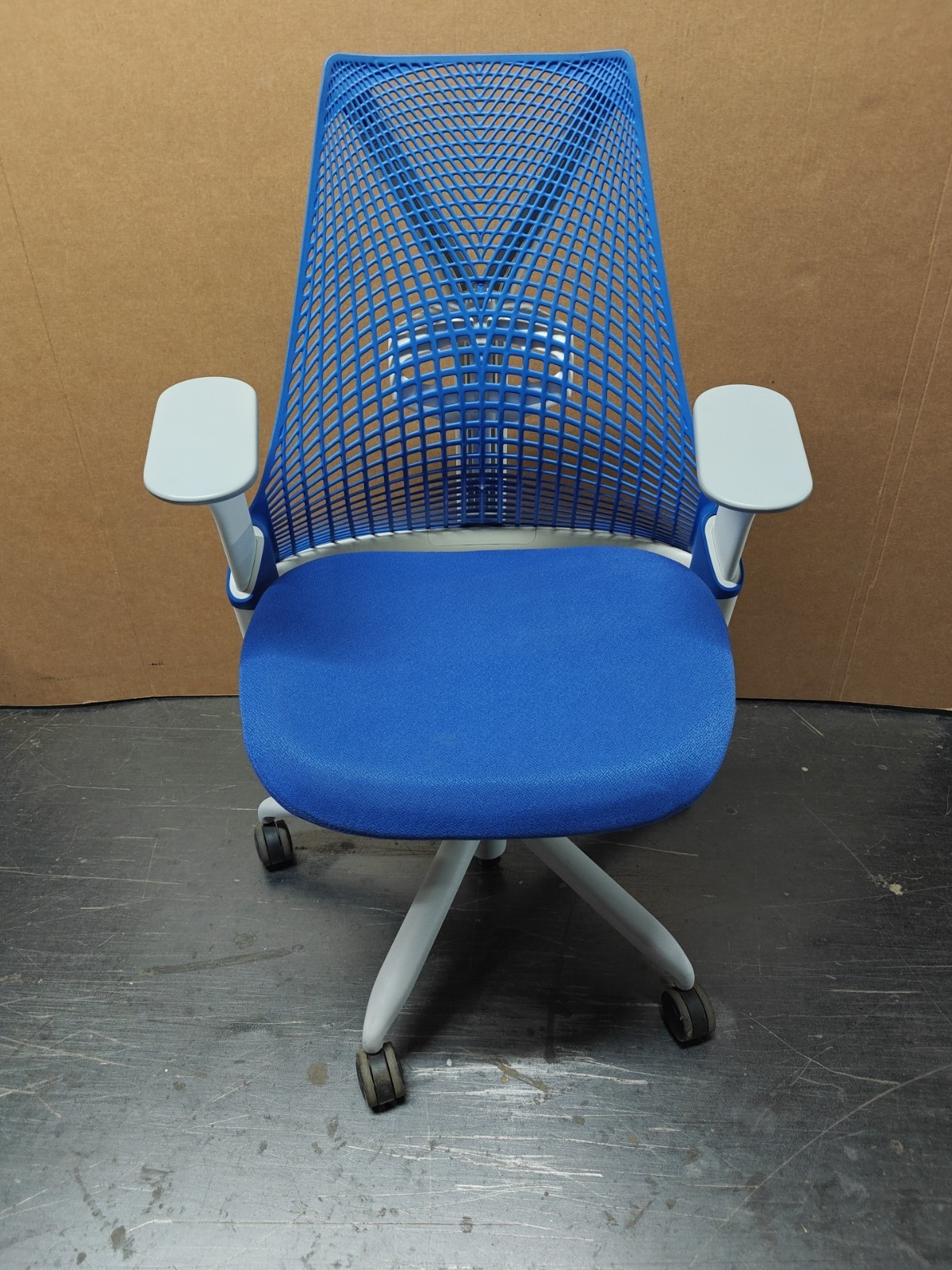 Blue Sayl Office Desk Chair Herman Miller Up Down Arms White Seat/Frame Lumbar