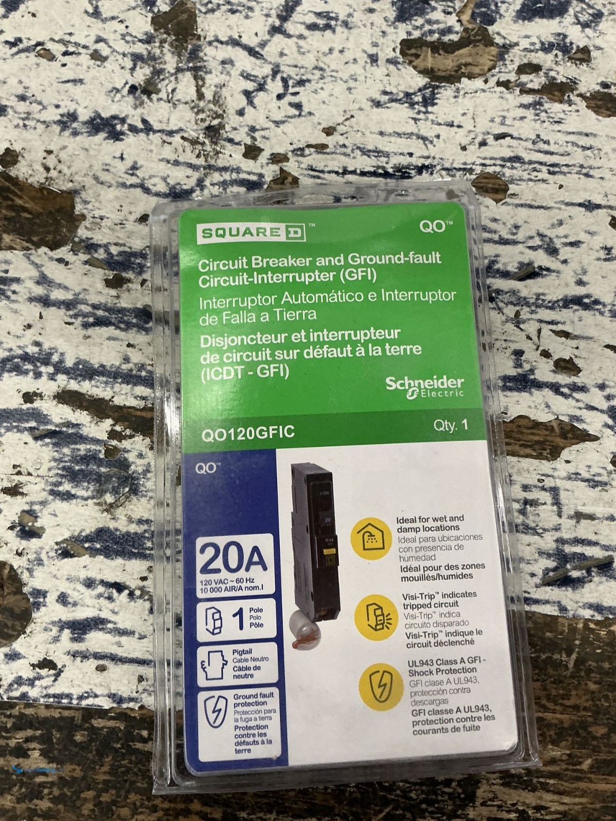 Square D QO120GFICP 120 VAC 20A Mini Ground Fault Circuit Breaker – Black