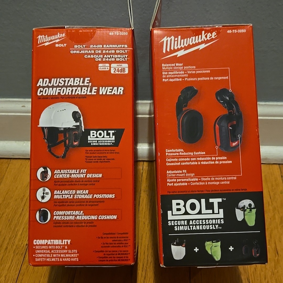 2 pair Milwaukee BOLT 24dB Earmuffs Center-Mount Design 48-73-3250 * NEW SEALED