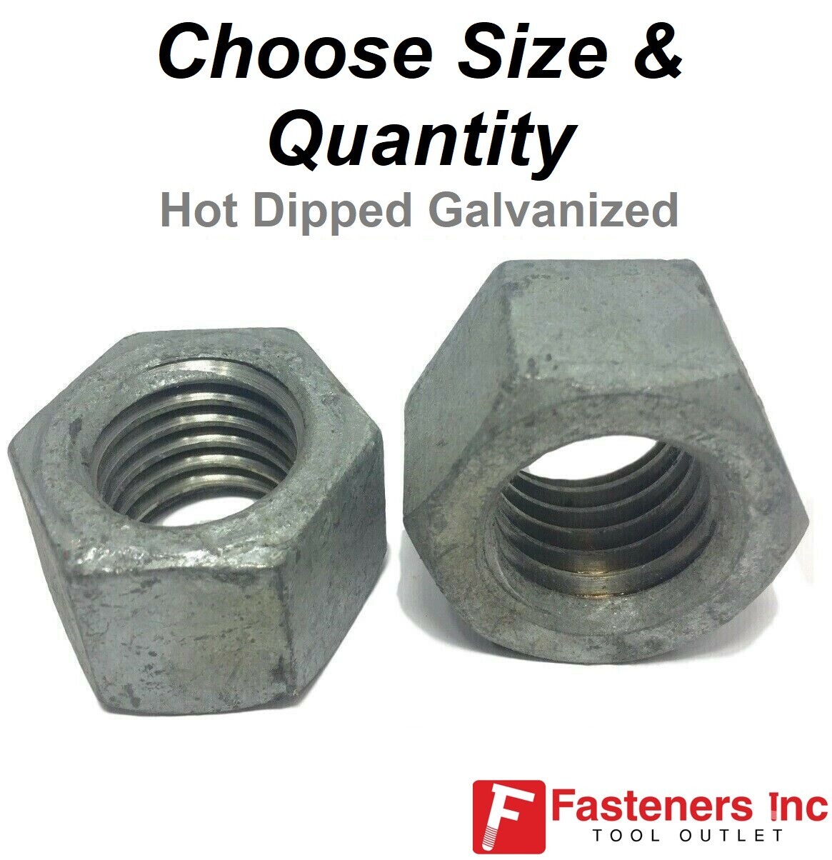 Low Carbon Grade 2 Finished Hex Nuts Hot Dipped Galvanized (Choose Size & Qty)