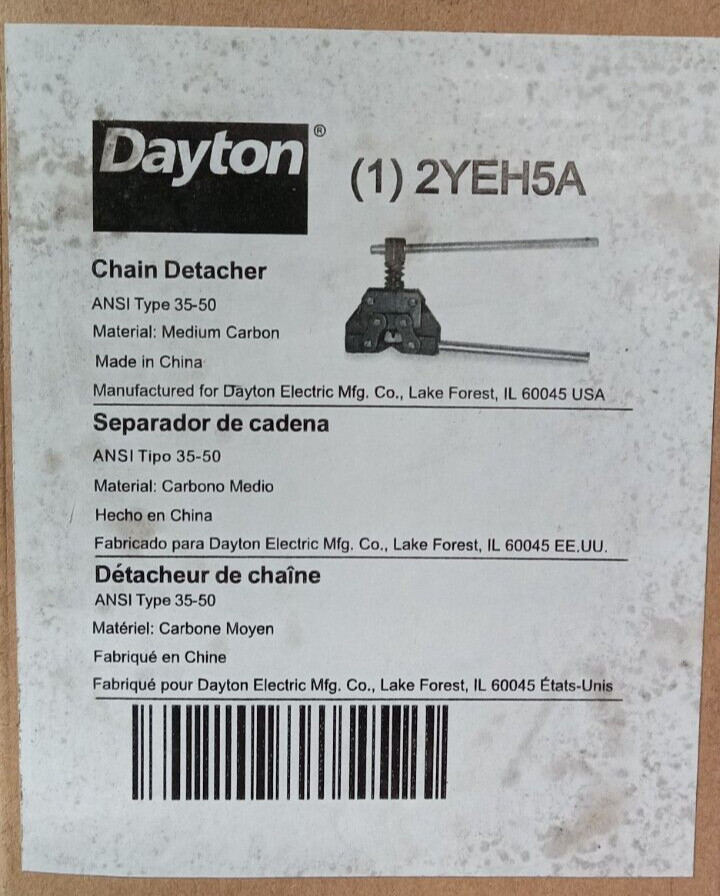 NEW DAYTON 2YEH5A CHAIN DETACHER TOOL ANSI TYPE 35-50 MED. CARBON