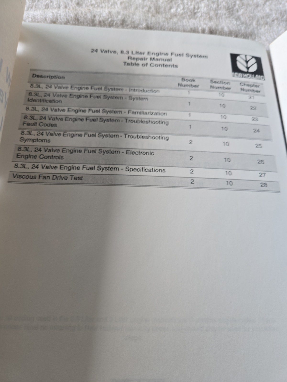 New Holland 24 Valve 8.3 Liter Engine Fuel System Repair Manual